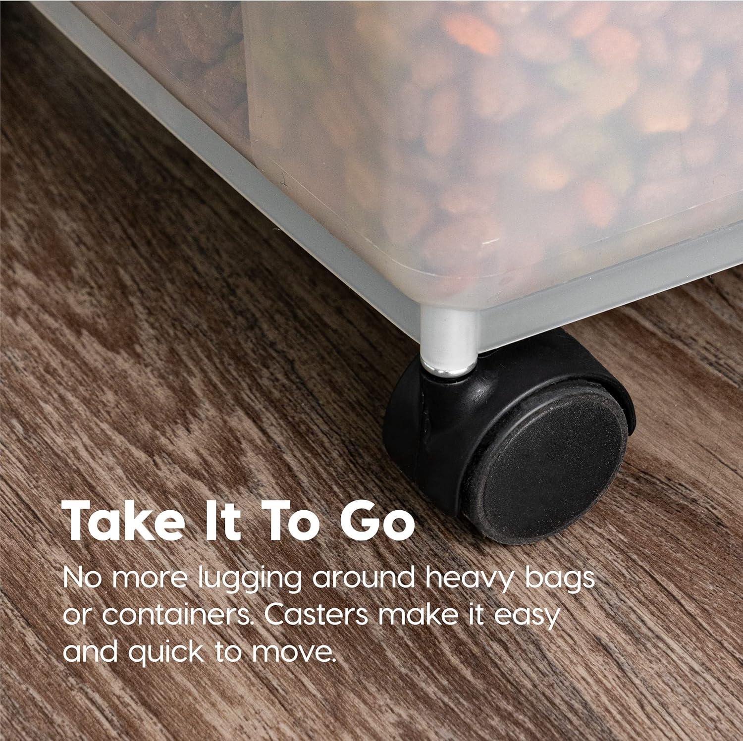 IRIS USA Airtight Dog Food Storage Container, WeatherPro, Up to 50 lbs, Removable Wheels, for Dog Cat Bird and Other Pet Food Storage Bin, Keep Fresh, Translucent Body, Made in USA, Clear/Black