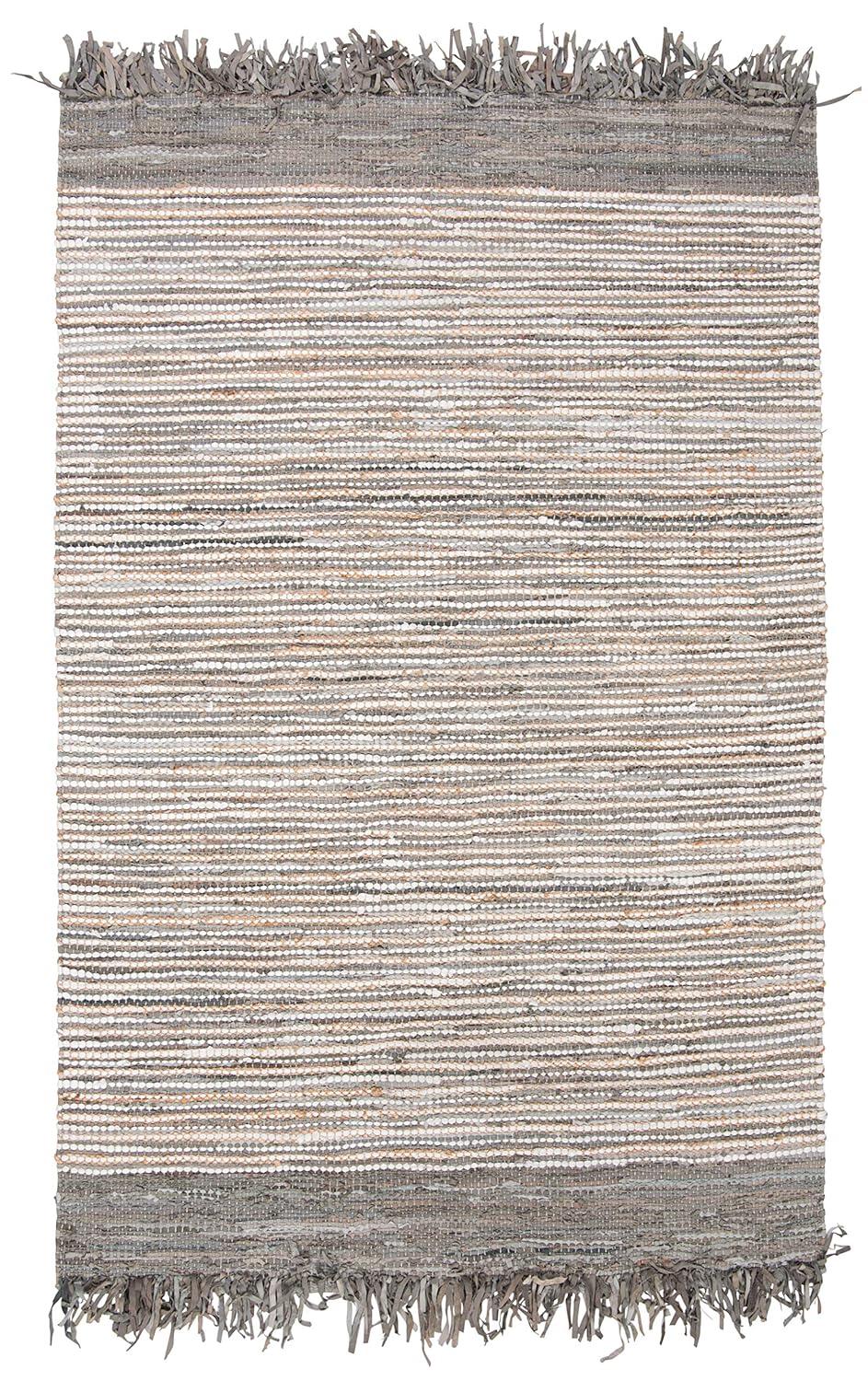 Vintage Leather VTL373 Hand Woven Indoor Area Rug - Grey/Multi - 5'x8' - Safavieh.