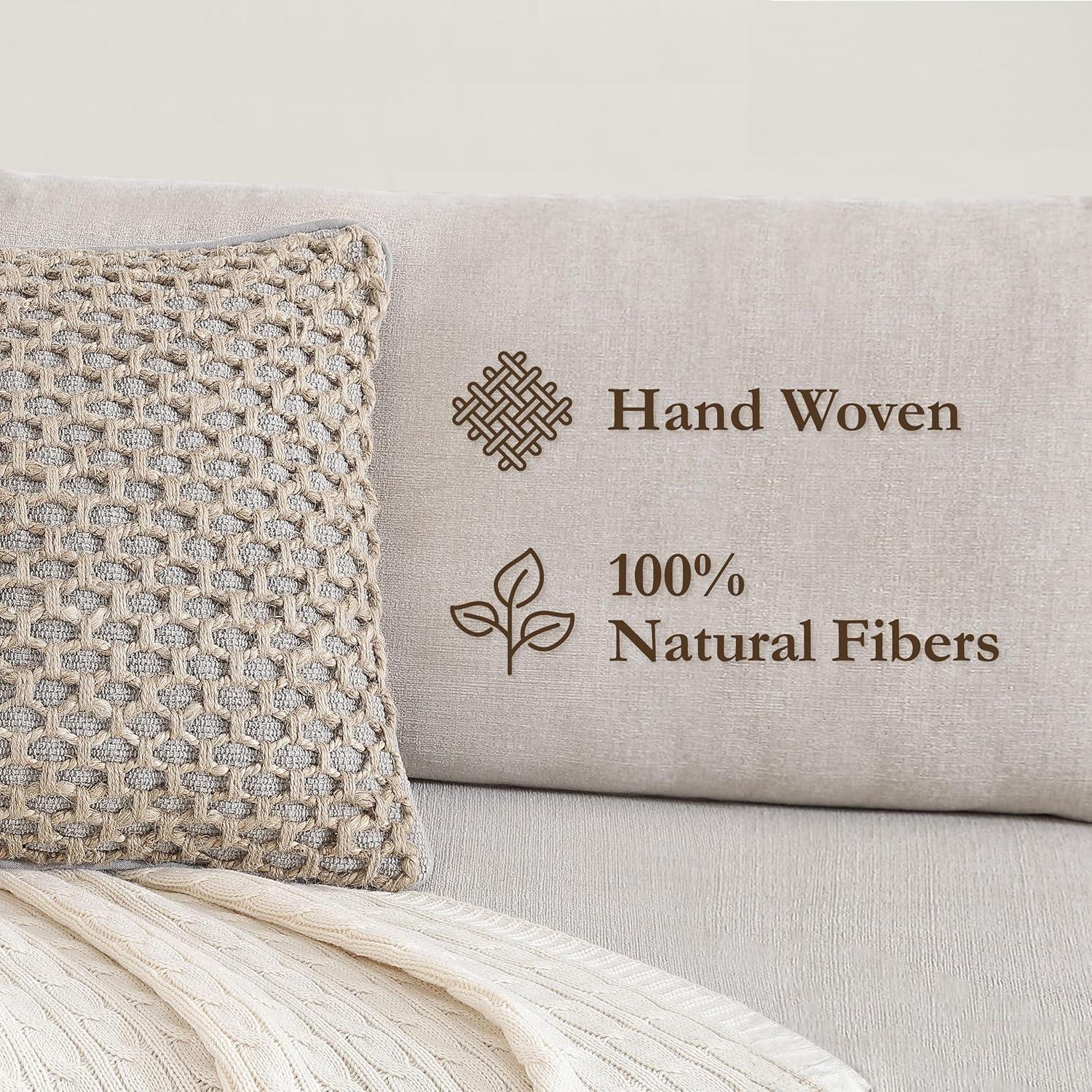 Coastal Brown and Gray Jute Accent Pillow with Rope Trim