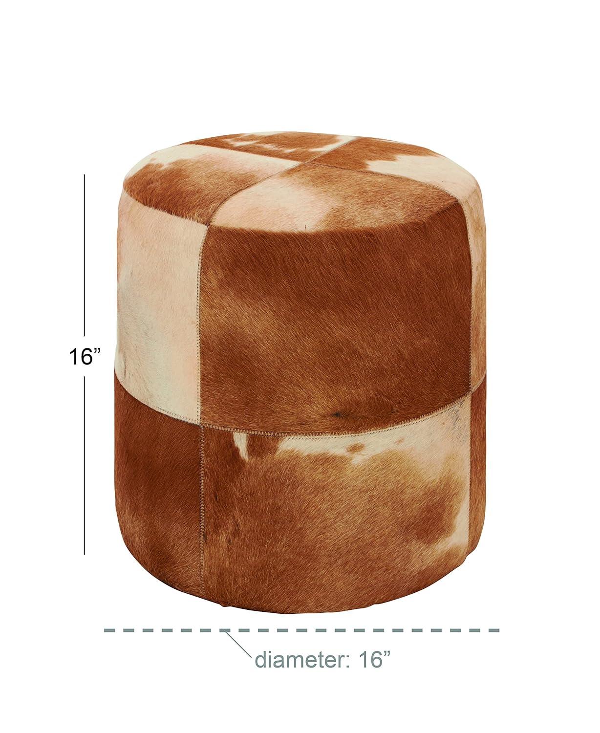 DecMode 16" x 17" Gold Leather Handmade Stool with Gold Foil Paint, 1-Piece