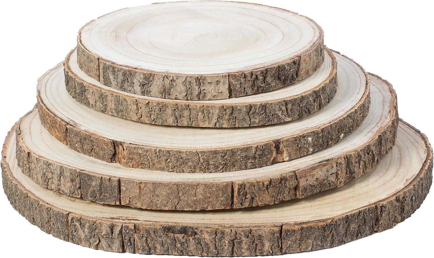 Vintiquewise Barky Natural Wood Slabs Rustic Ornament Slice Tray Table Charger - Set of 5
