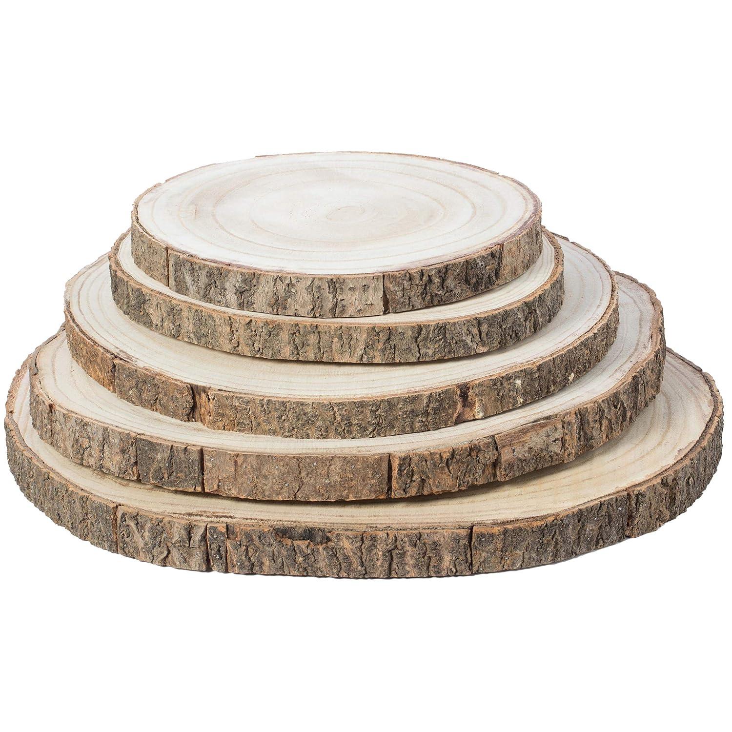 Vintiquewise Barky Natural Wood Slabs Rustic Ornament Slice Tray Table Charger - Set of 5