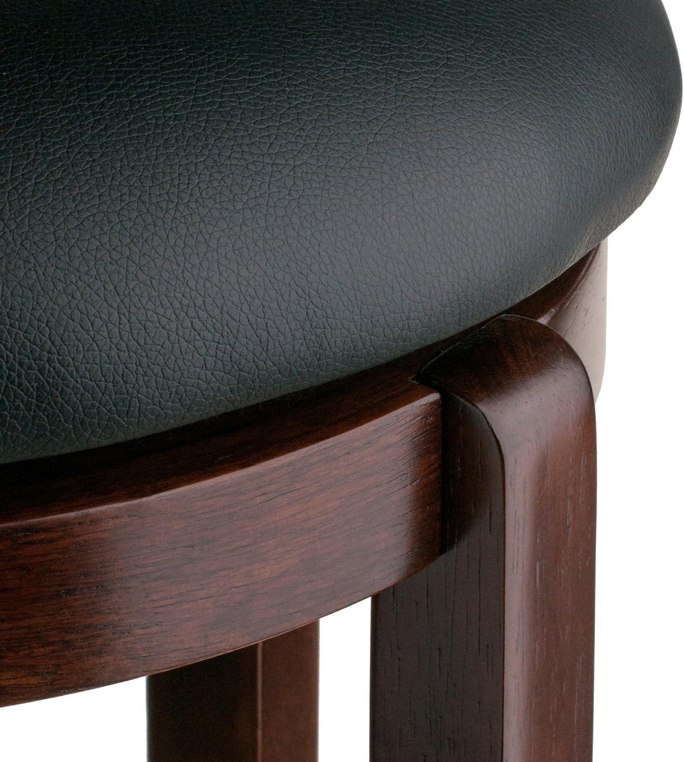 Winsome Walcott 24" Transitional Black Leather and Walnut Wood Swivel Barstool