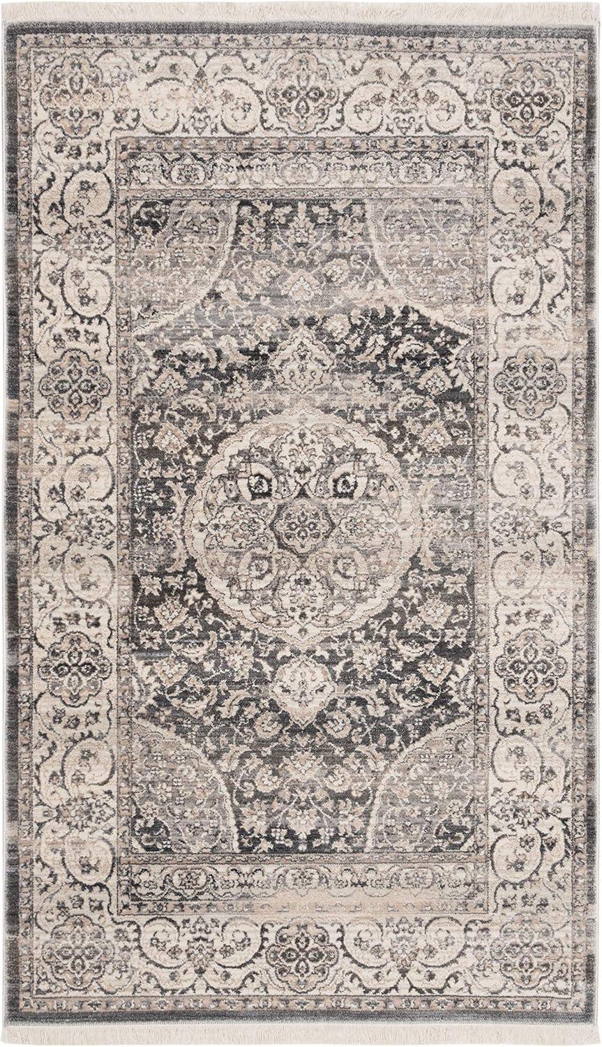 Gray Floral Motif Low Pile Synthetic Area Rug