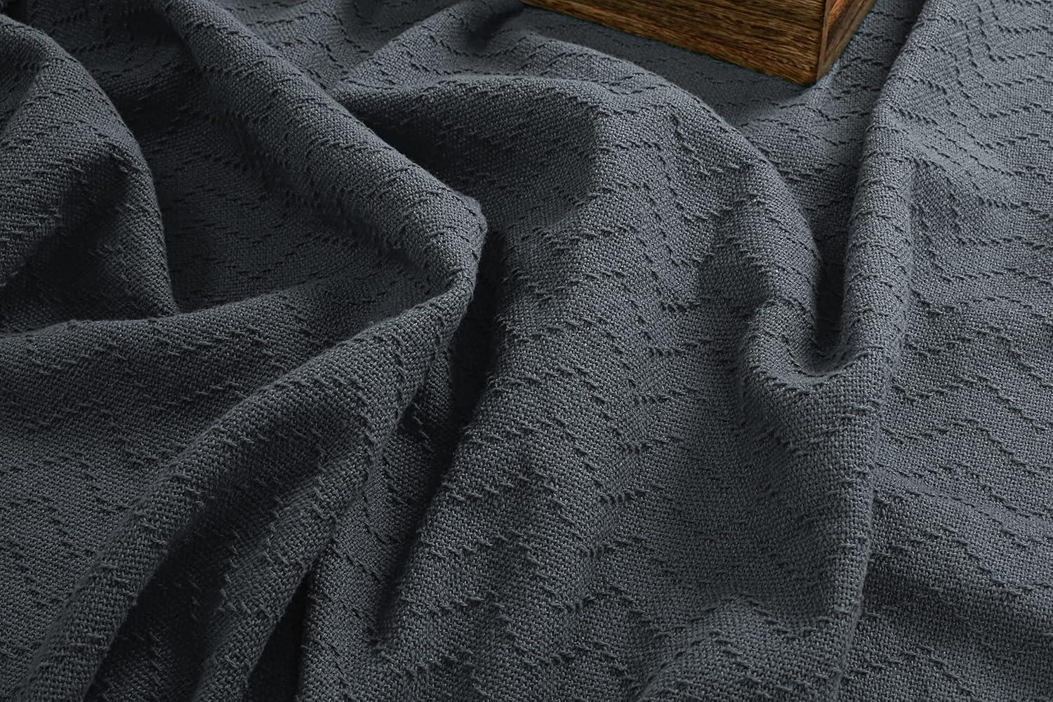 BELIZZI HOME 100% Cotton Bed Blanket, Breathable Thermal Blanket King Size, Soft Chevron 90''x102'', Perfect for Layering Any All Season, Charcoal Grey