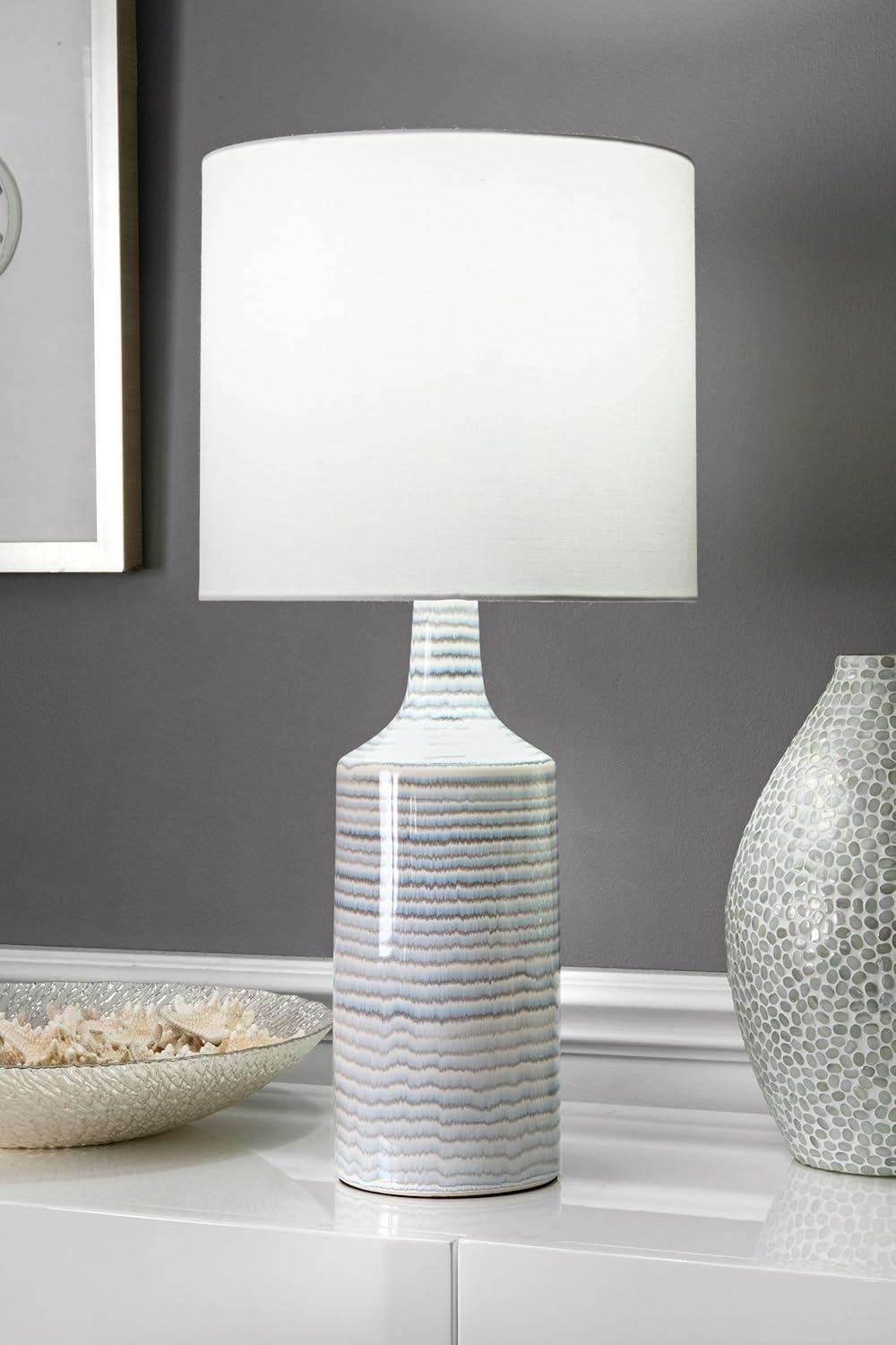 Gray Ceramic Table Lamp with Linen Shade, 25"