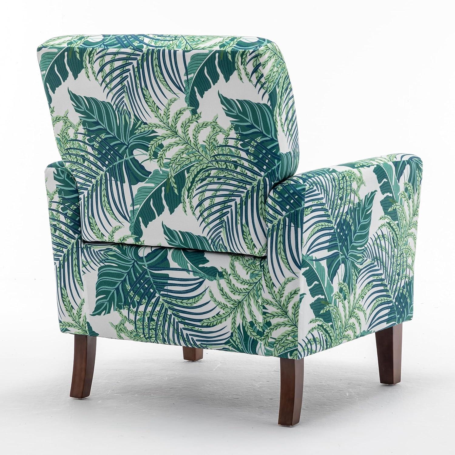 Contemporary Accent Arm Chair with Birch Wood Frame and Velvet Upholstery, Armchair for Office and Living Room Decor, Removable Cushions, 01 Printed Fabric