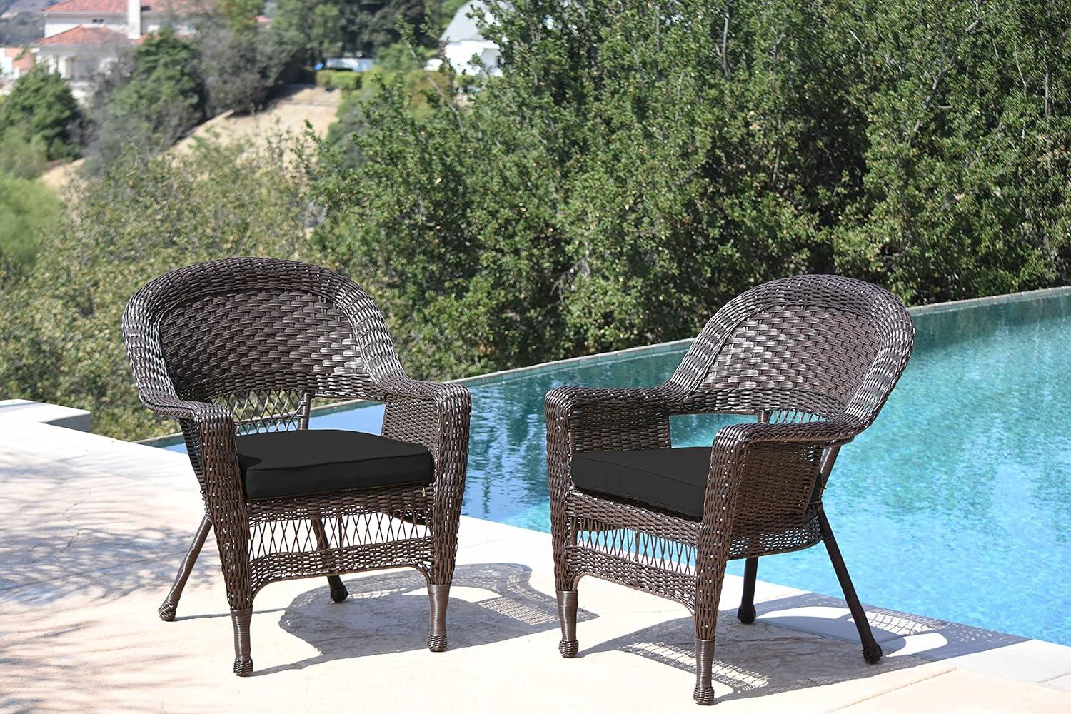 Espresso Alloy Steel Wicker Lounge Chair with Black Cushion