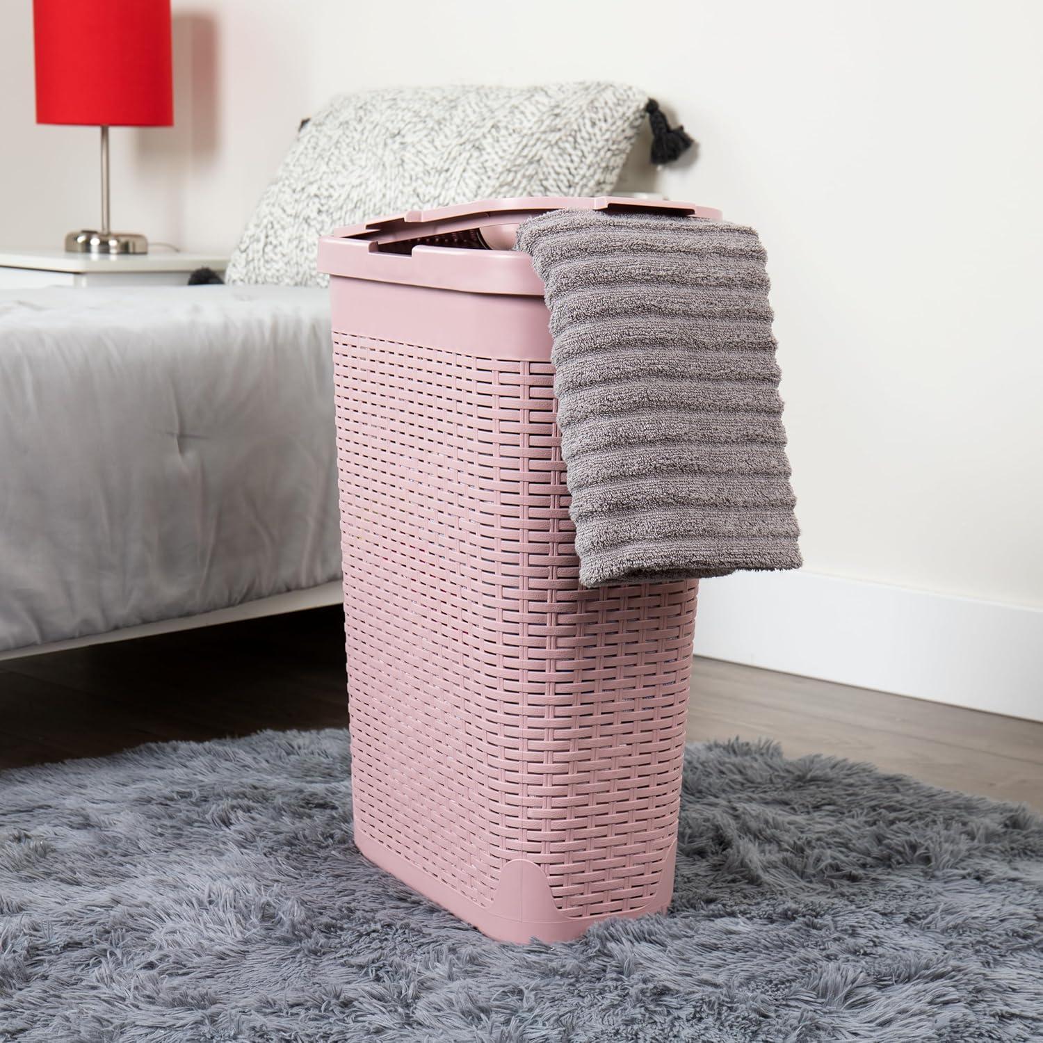 Mind Reader Mind Reader 40L Slim Laundry Hamper, Clothes Basket, Lid, Wicker Design, Plastic