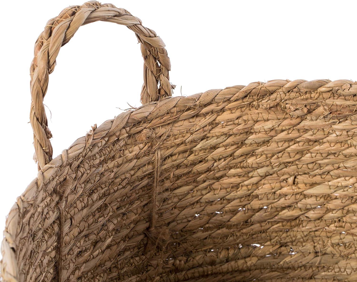 Medium Brown Round Wicker Storage Basket with Rope Handles