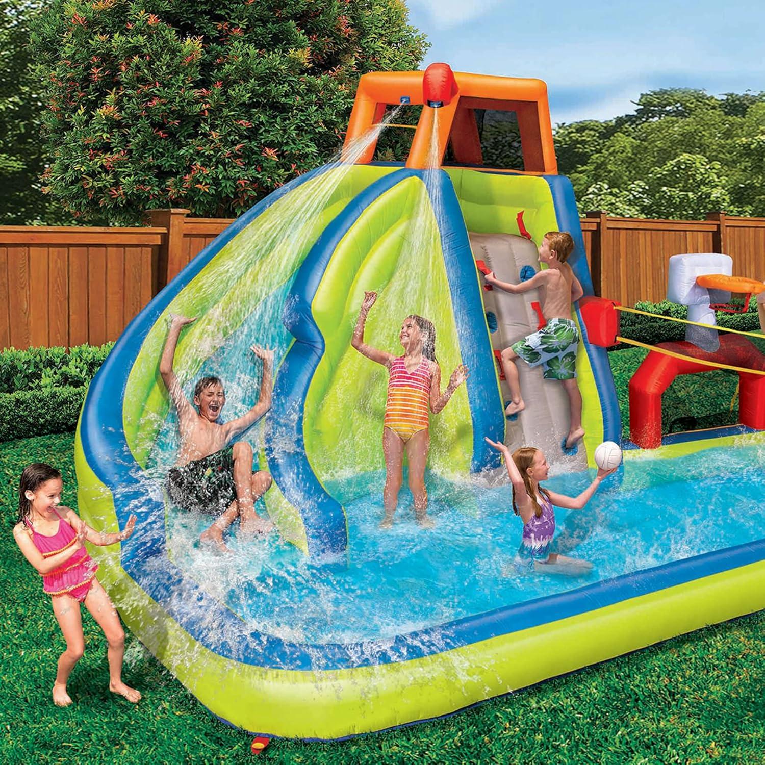 Banzai Banzai Aqua Sports Kids Inflatable Outdoor Backyard Water Slide Splash Park