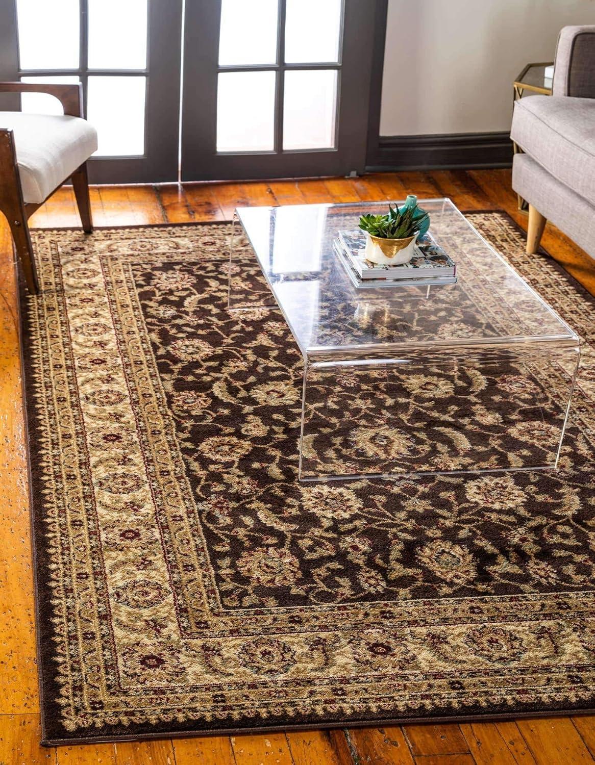 Elegant Floral Essence 6' x 9' Brown Synthetic Area Rug