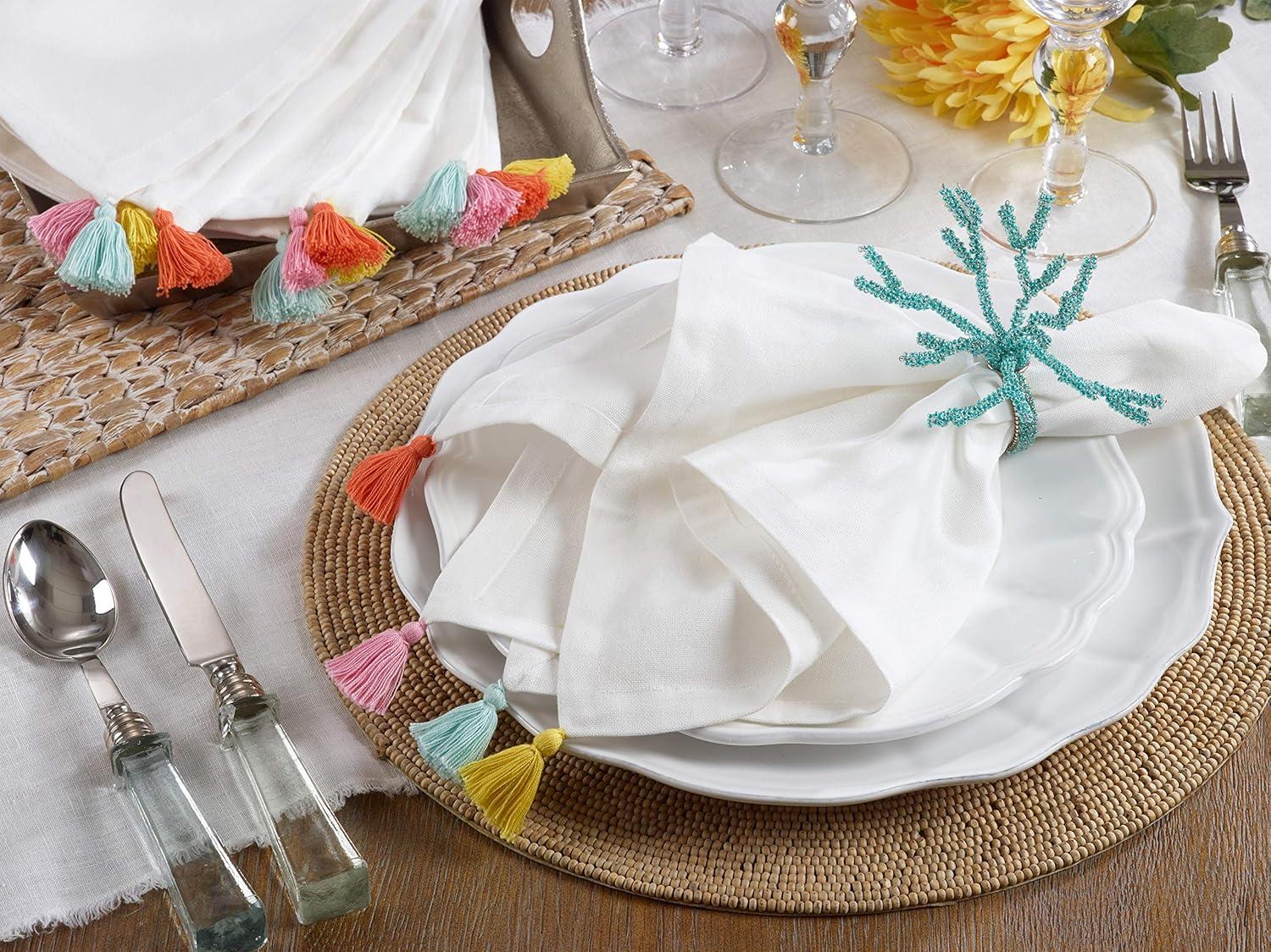 Saro Lifestyle Colorburst Tassel Napkin, Off-White, (Set of 4)