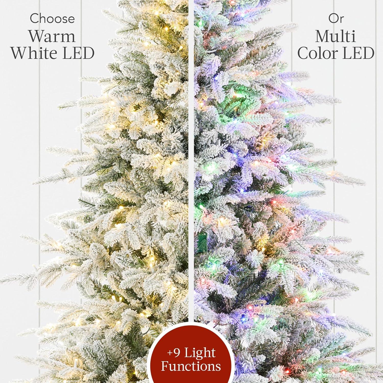 Best Choice Products Pre-Lit Flocked Full Aspen Noble Fir Christmas Tree w/ 2-in-1 Glowing LEDs