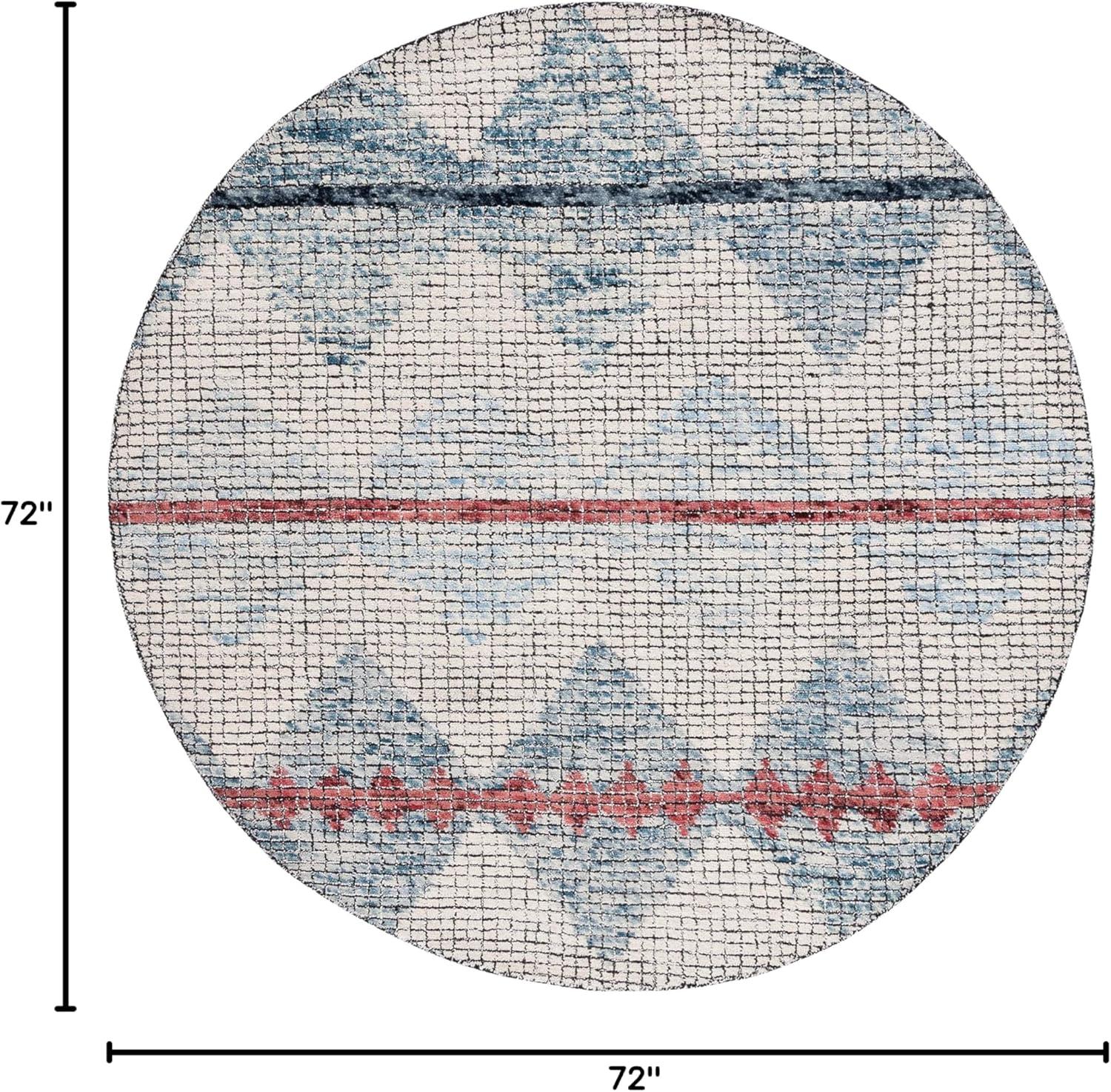 Abstract ABT479 Hand Tufted Area Rug - Ivory/Blue - 6' Round - Safavieh .