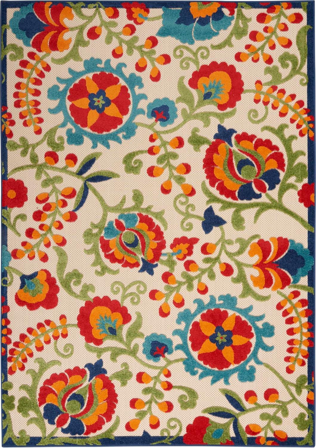 Nourison Aloha Floral Textured Flatweave High-Low Indoor Outdoor Area Rug Multicolor 6' x 9'