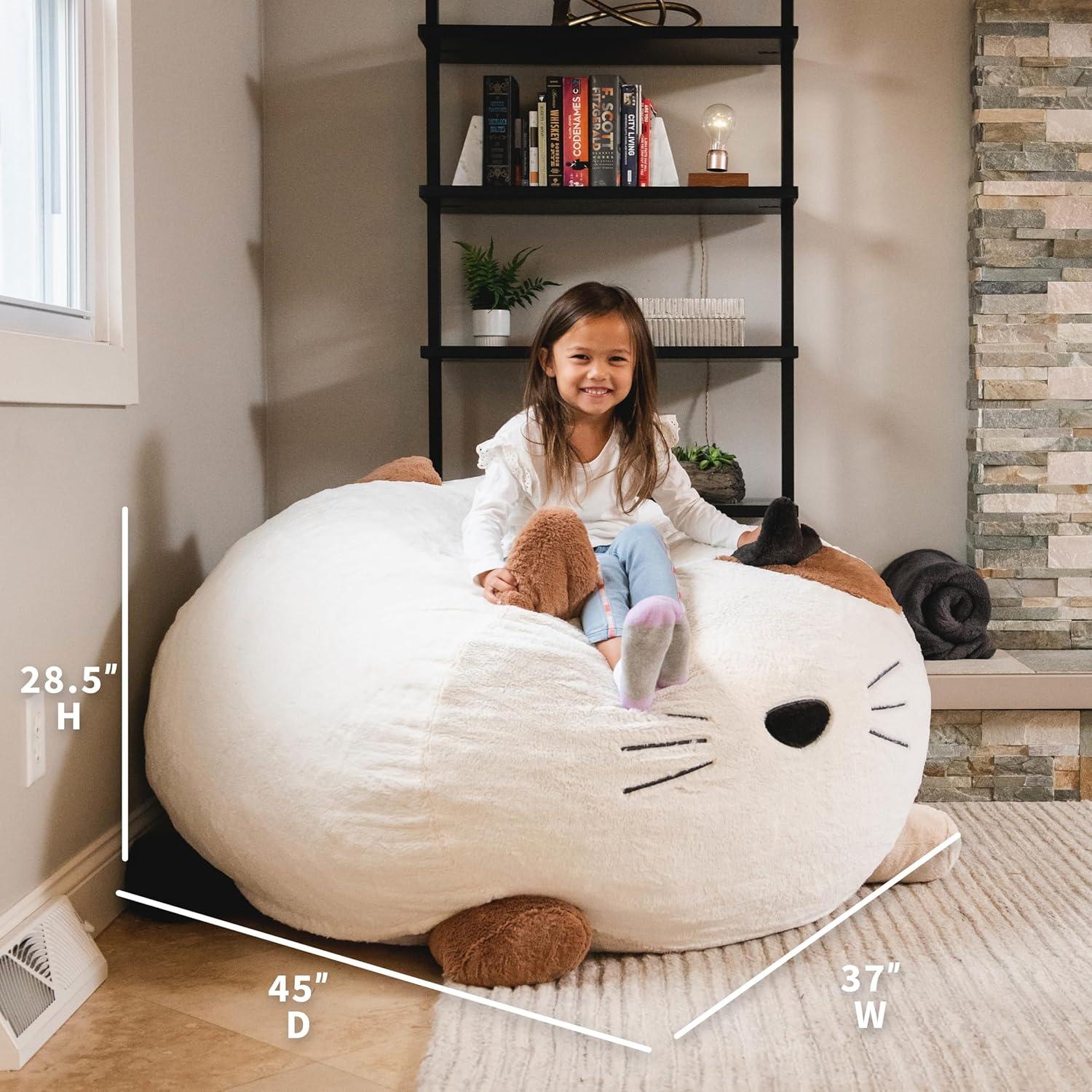 Big Joe Wild Things Foam Filled Animal Bean Bag Chair with Removable Cover, Soft Faux Fur, Kids and Teens