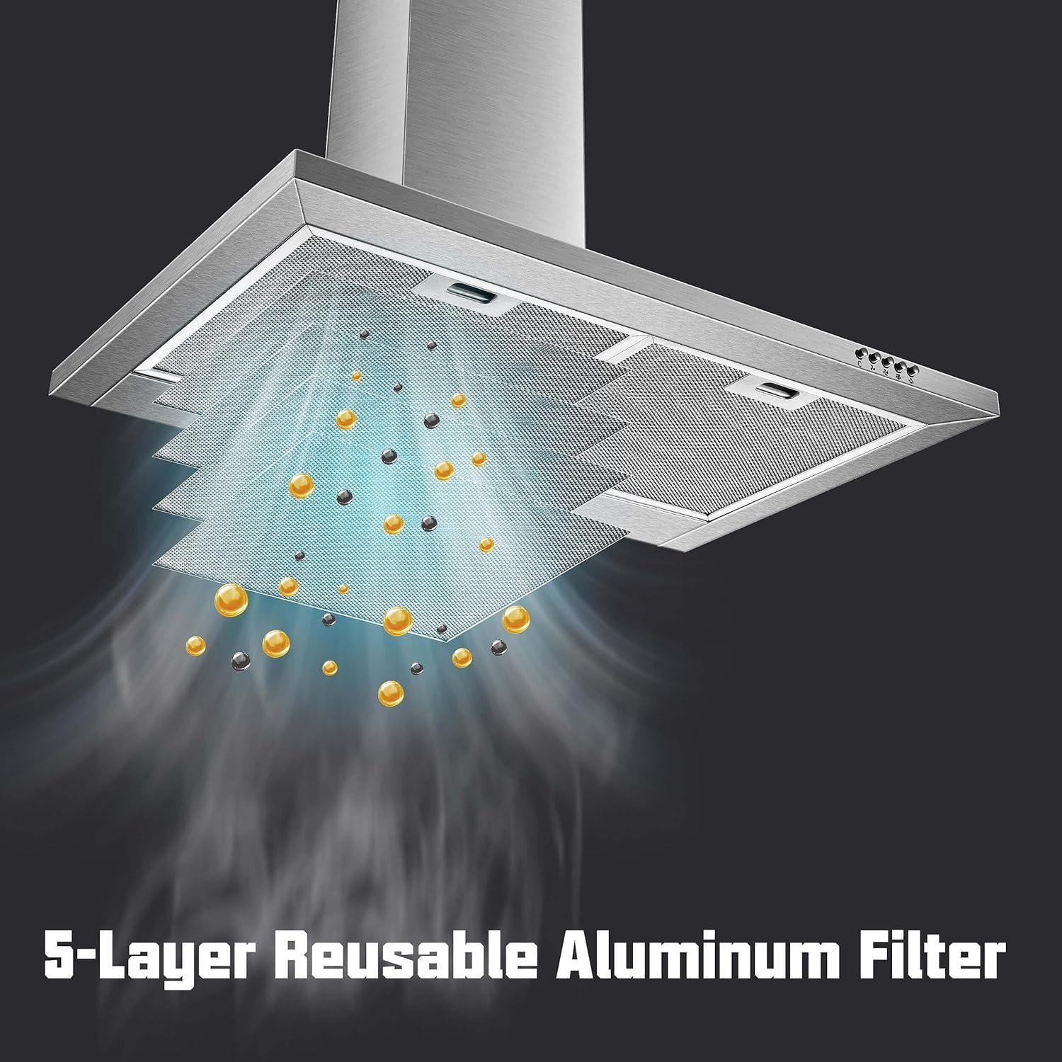SNDOAS Range Hood 30 inch,Wall Mount Range Hood in Stainless Steel With Ducted/Ductless Convertible,Stove Vent Hood with Aluminum Filters,3 Speed Exhaust Fan,LED Light,Button Control