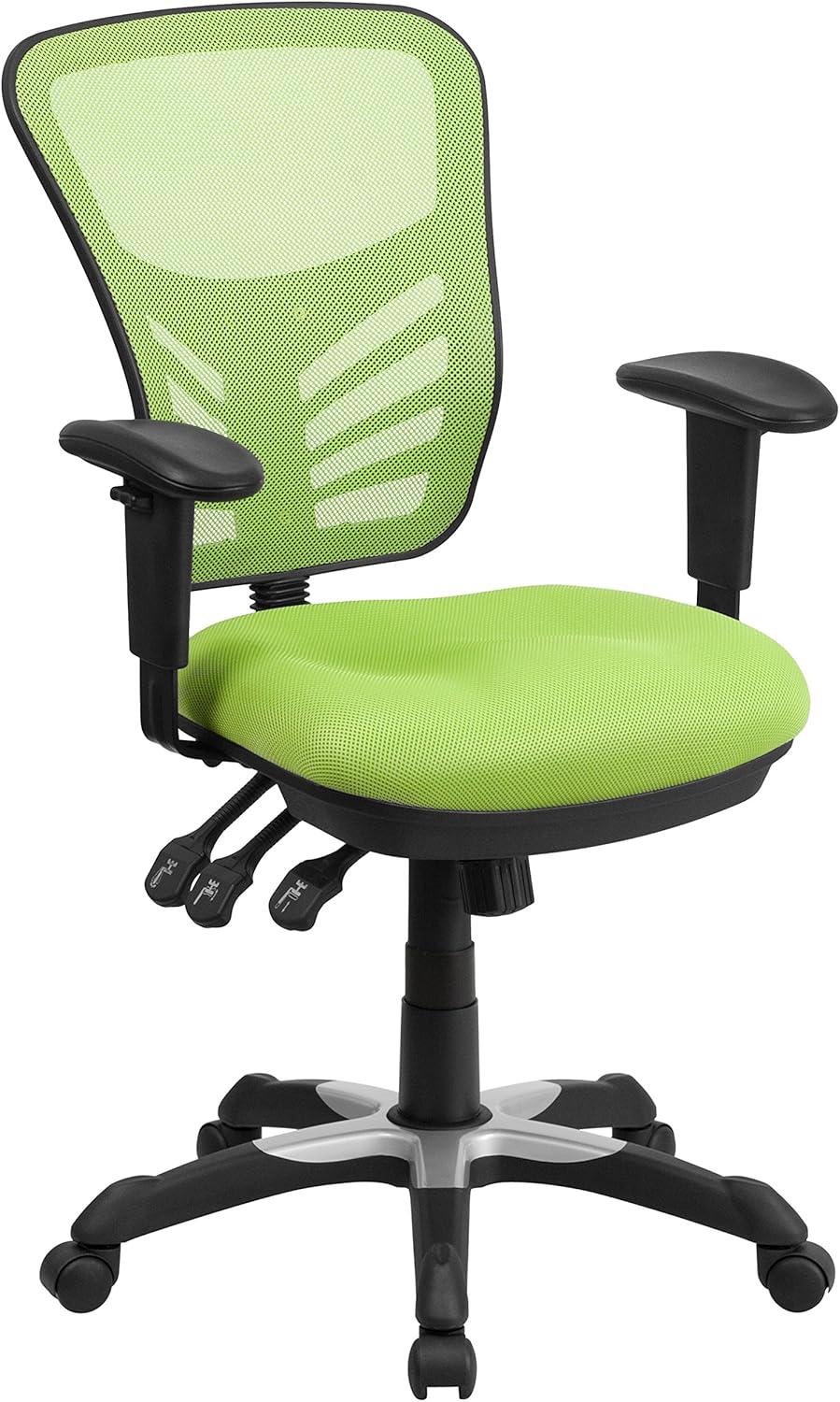 Flash Furniture Nicholas Mid-Back Green Mesh Multifunction Executive Swivel Ergonomic Office Chair with Adjustable Arms