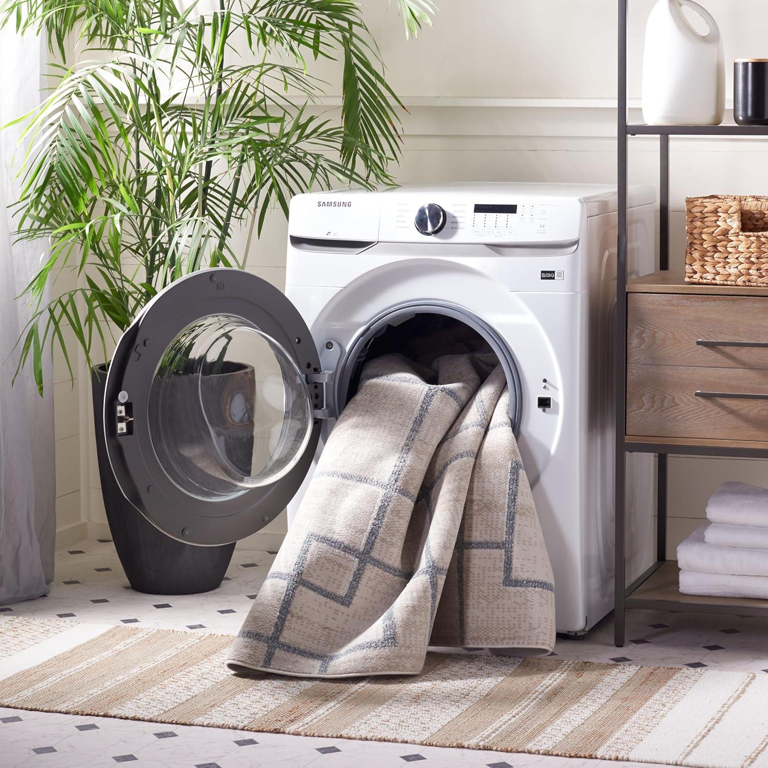 Blair Washable BLR238 Power Loomed Machine Washable Area Rug - Beige/Grey - 6'7"x6'7" - Safavieh.