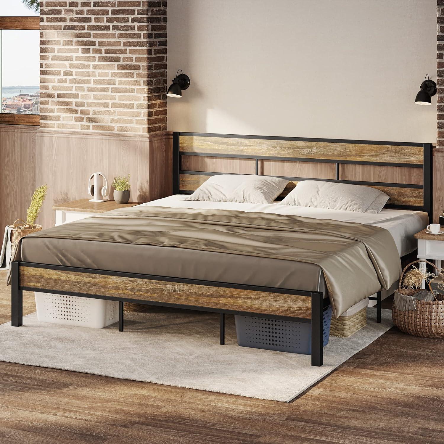 Platform Metal Bed Frame with Headboard Heavy Duty, Noise-Free, Queen