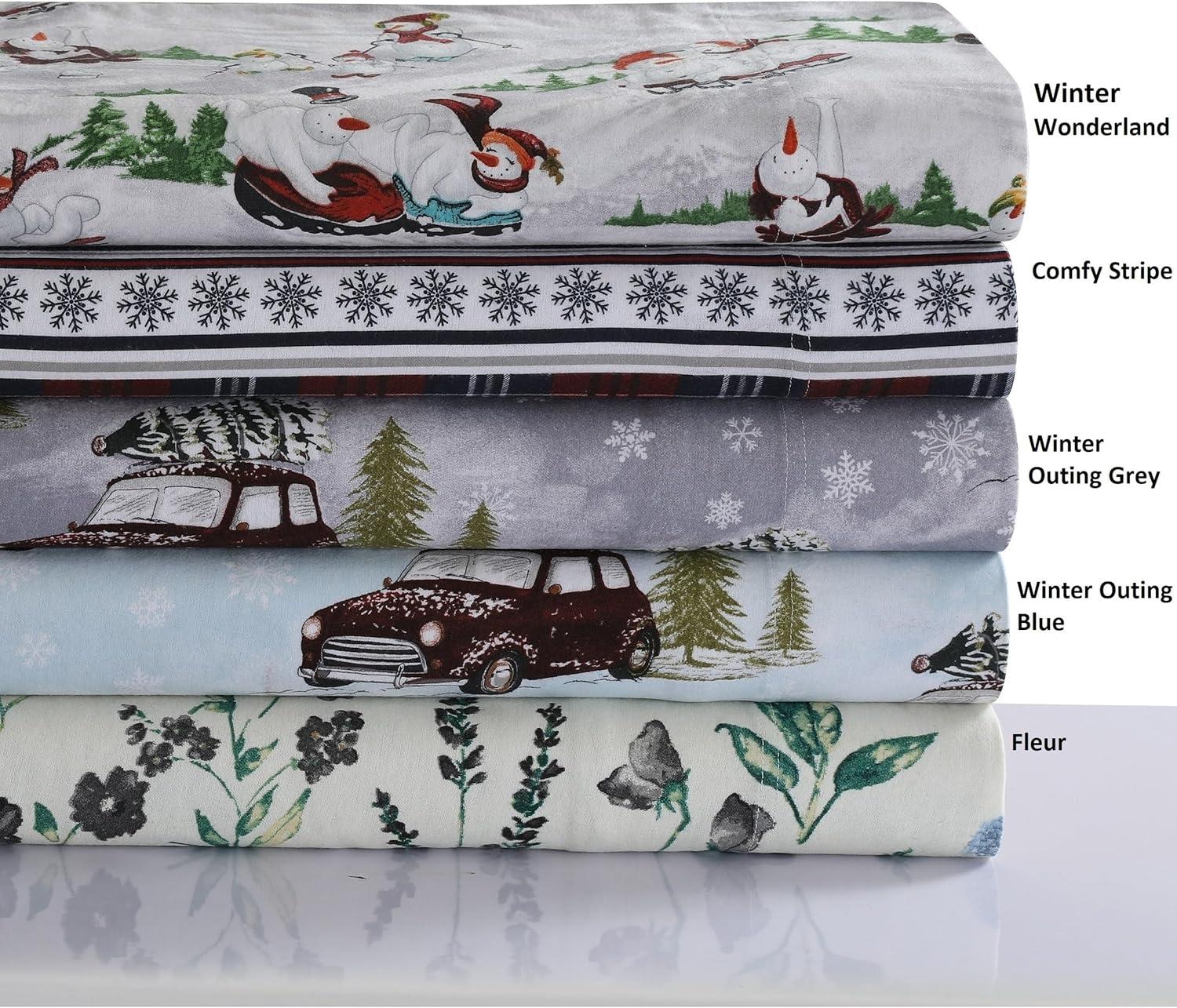 Tribeca Living 170-GSM Soft Flannel Extra Deep Pocket Bed Sheet Set with Oversized Flat winter outing grey Queen Novelty Traditional