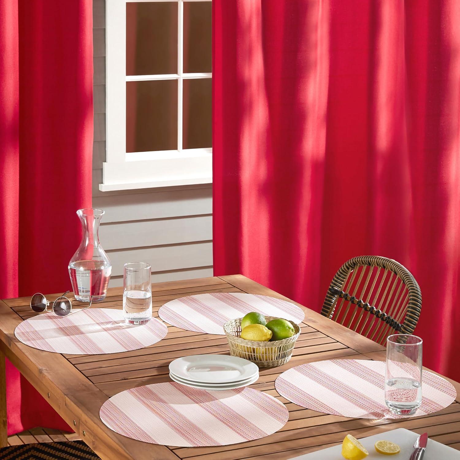 TOWN & COUNTRY BASICS Cabana Stripe Indoor Outdoor Placemats 4-Pack Set, Reversible and Easy Clean, Red/White, 15" Round