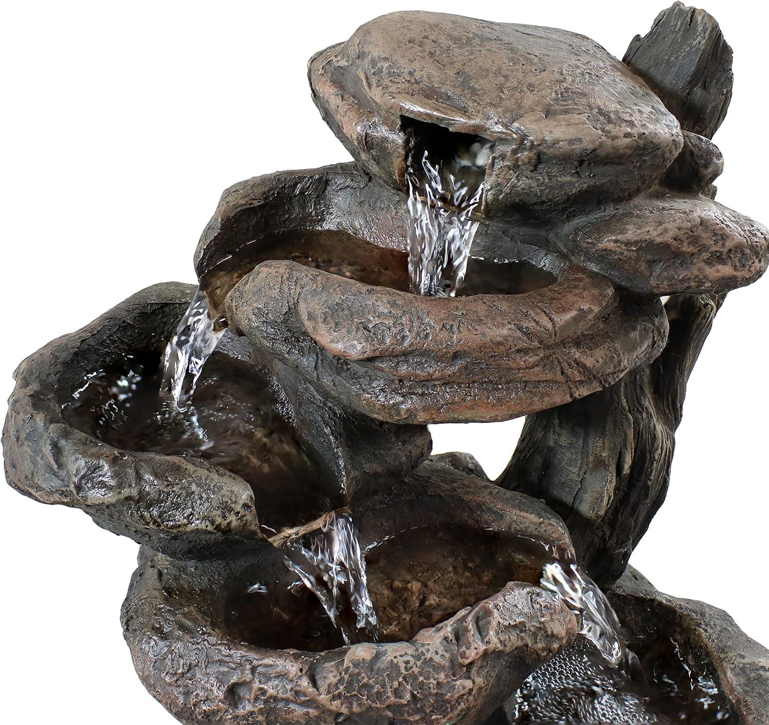 Rock Falls Rustic Resin Tabletop Fountain with Colored LED Lights