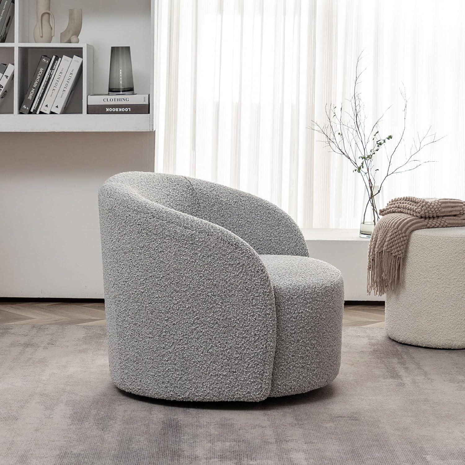 Charleah 34" Wide Boucle Upholstered Swivel Barrel Chair