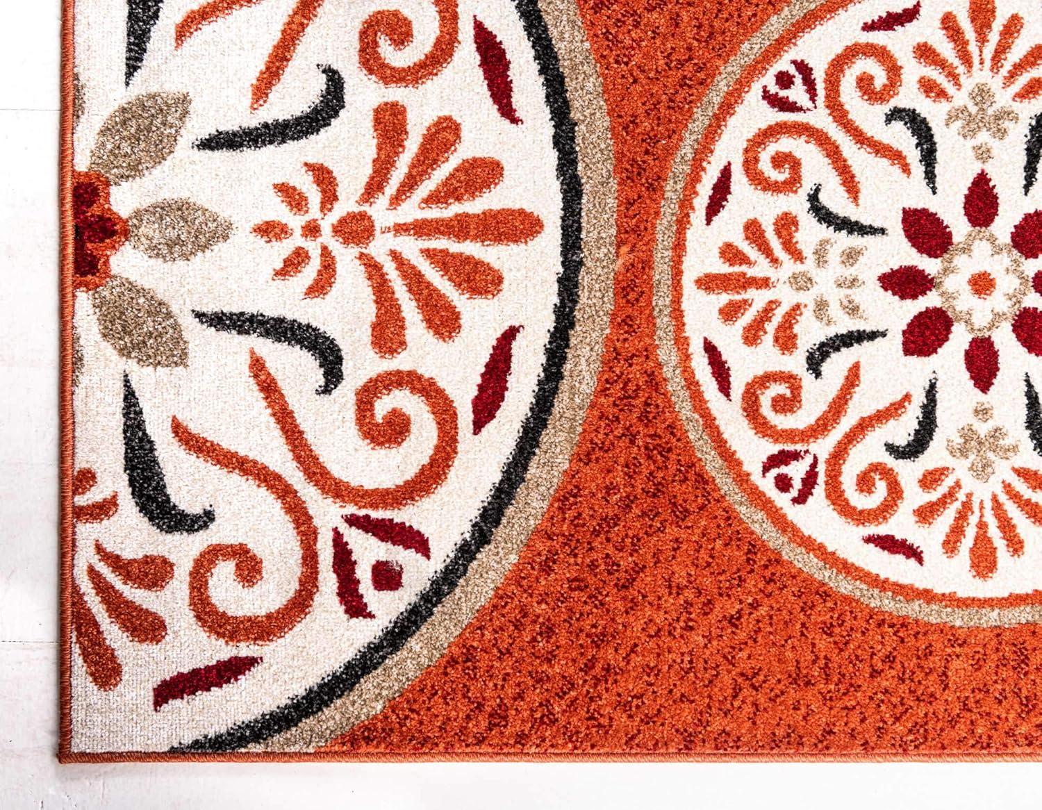 Terracotta Ivory Abstract 4' x 6' Easy-Care Outdoor Rug