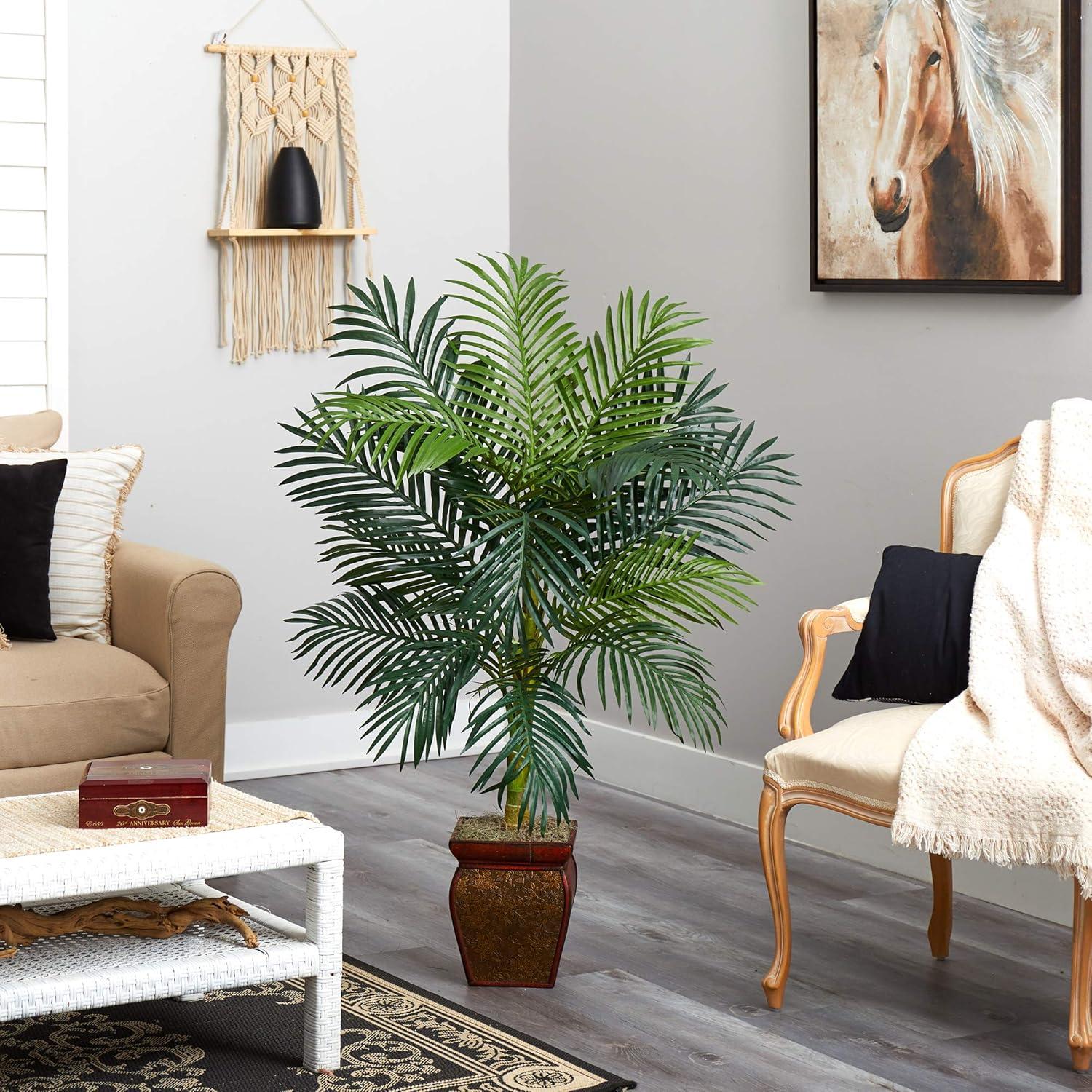 Nearly Natural 4.5-ft Golden Cane Palm with Decorative Container