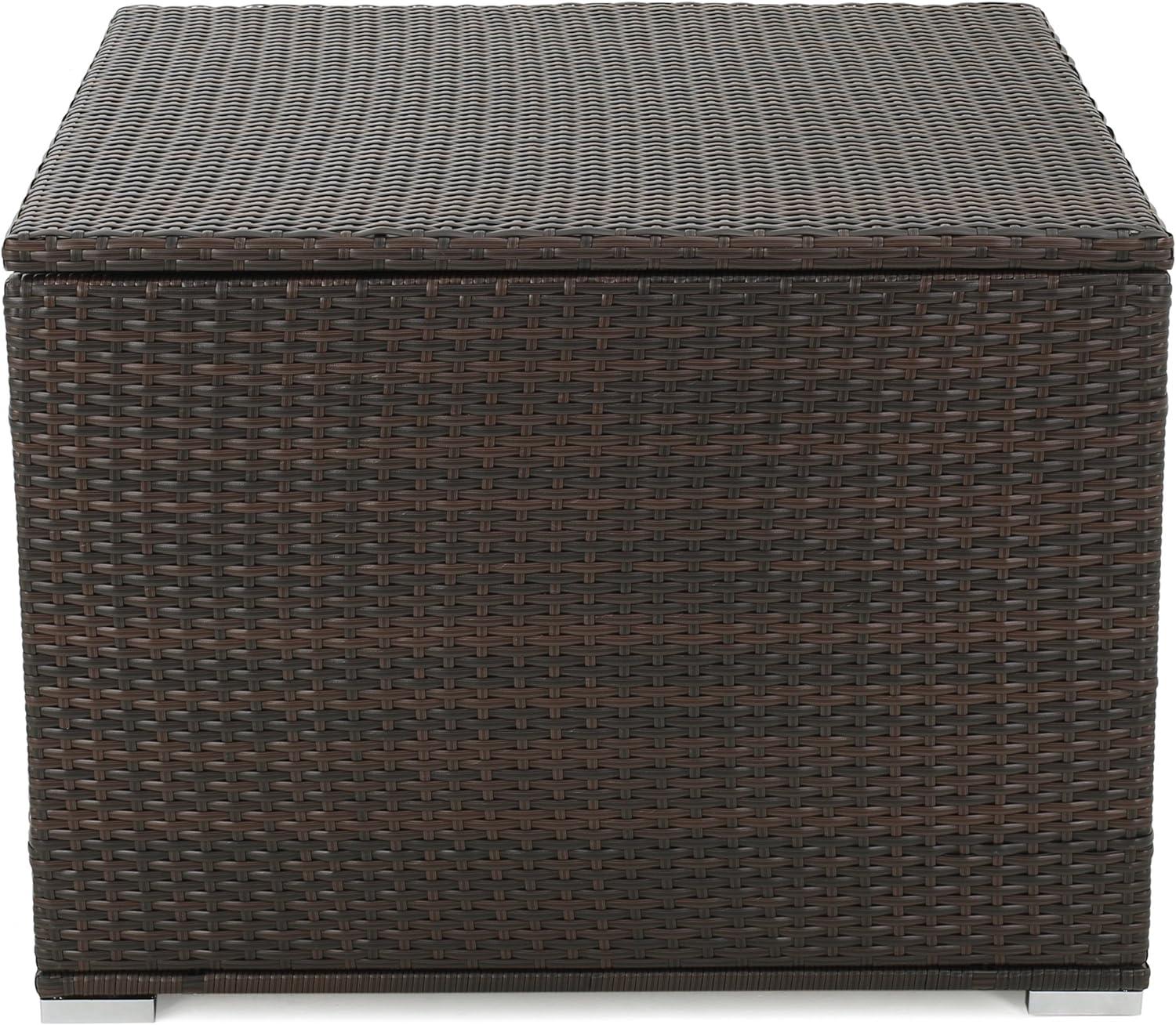 Multibrown Wicker and Iron Outdoor Storage Deck Box