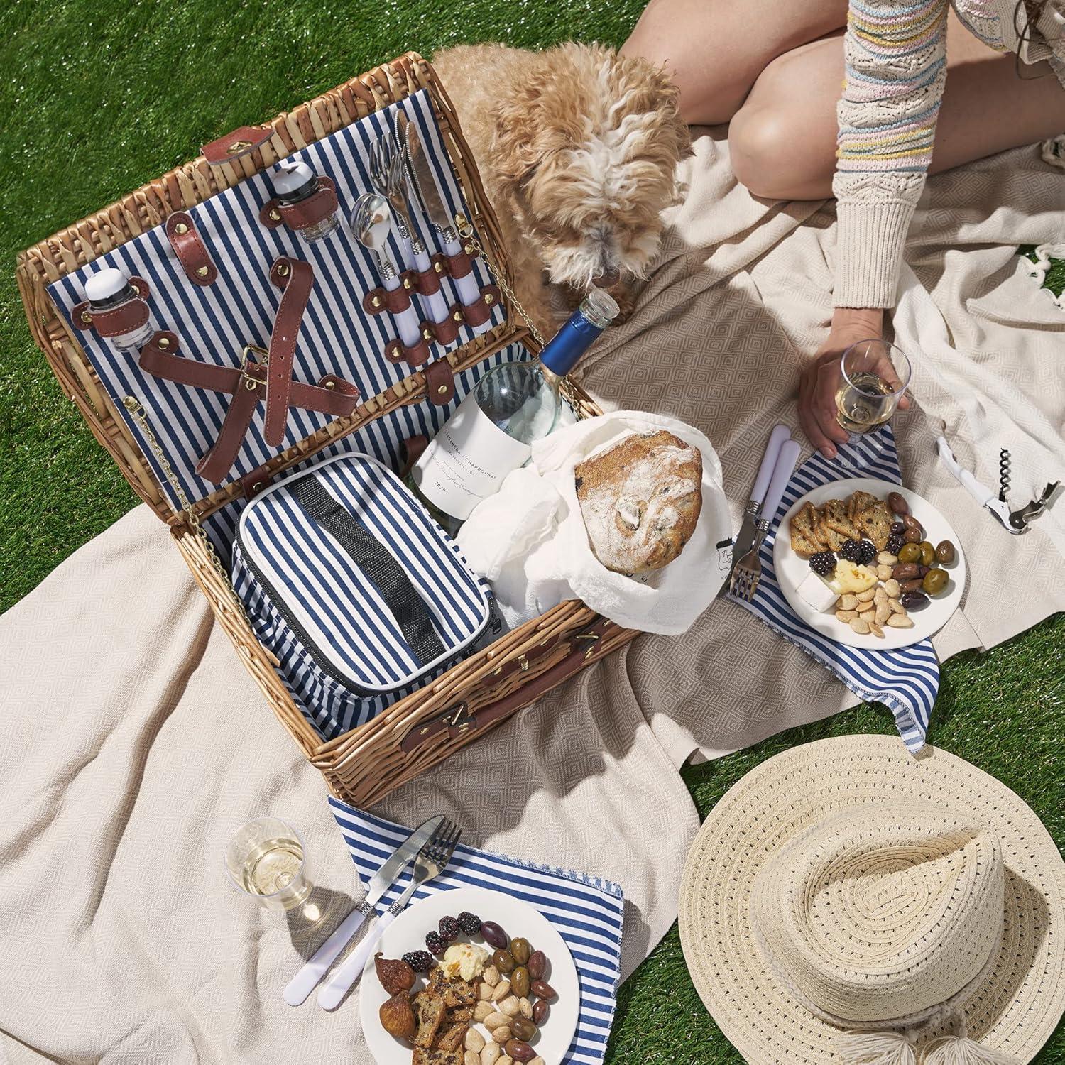 Seaside Newport Wicker Picnic Basket Set