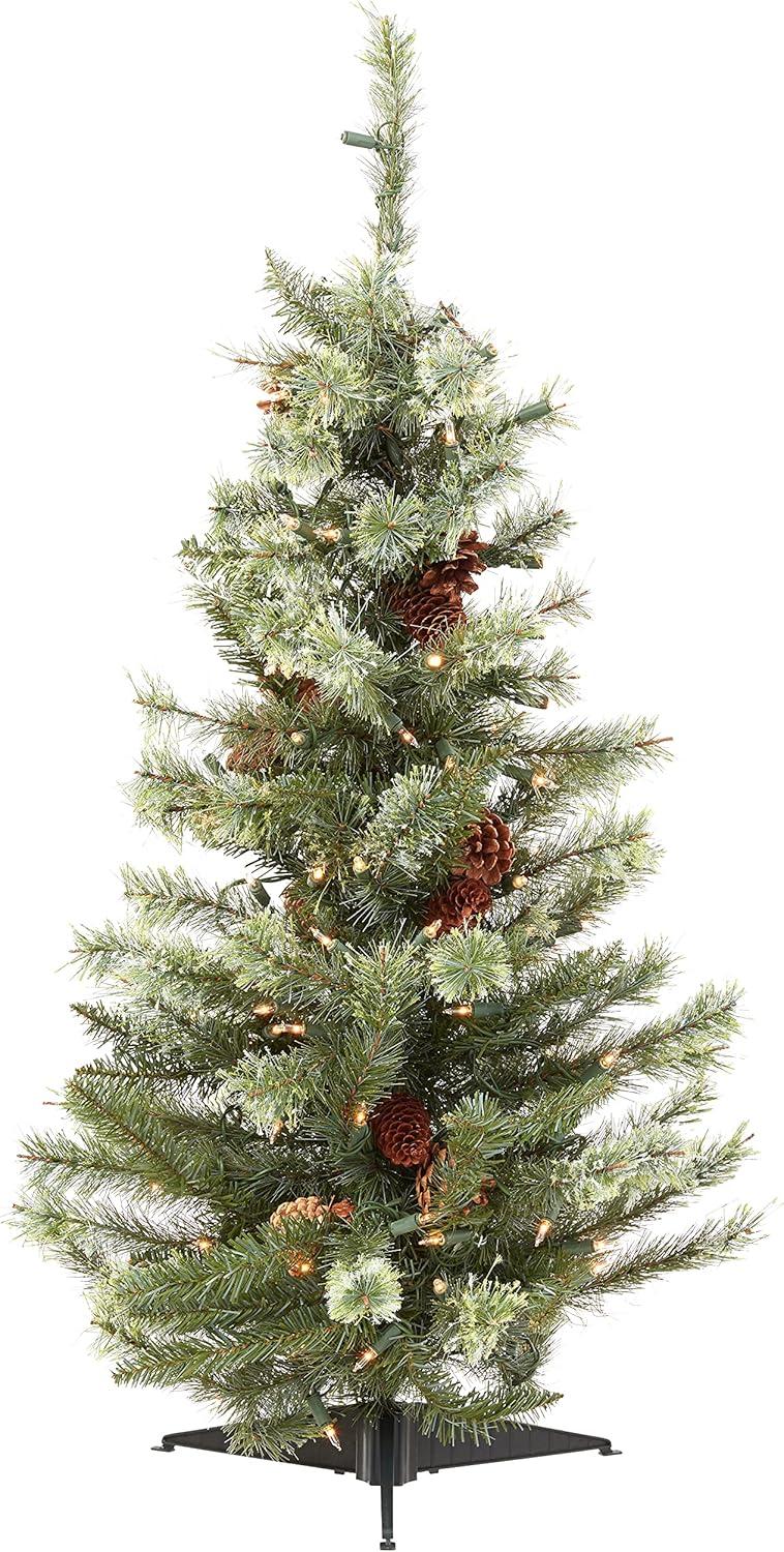 3ft Nearly Natural Pre-Lit Artificial Christmas Tree with Pinecones Clear Lights: Indoor Faux Pine, No Assembly Required