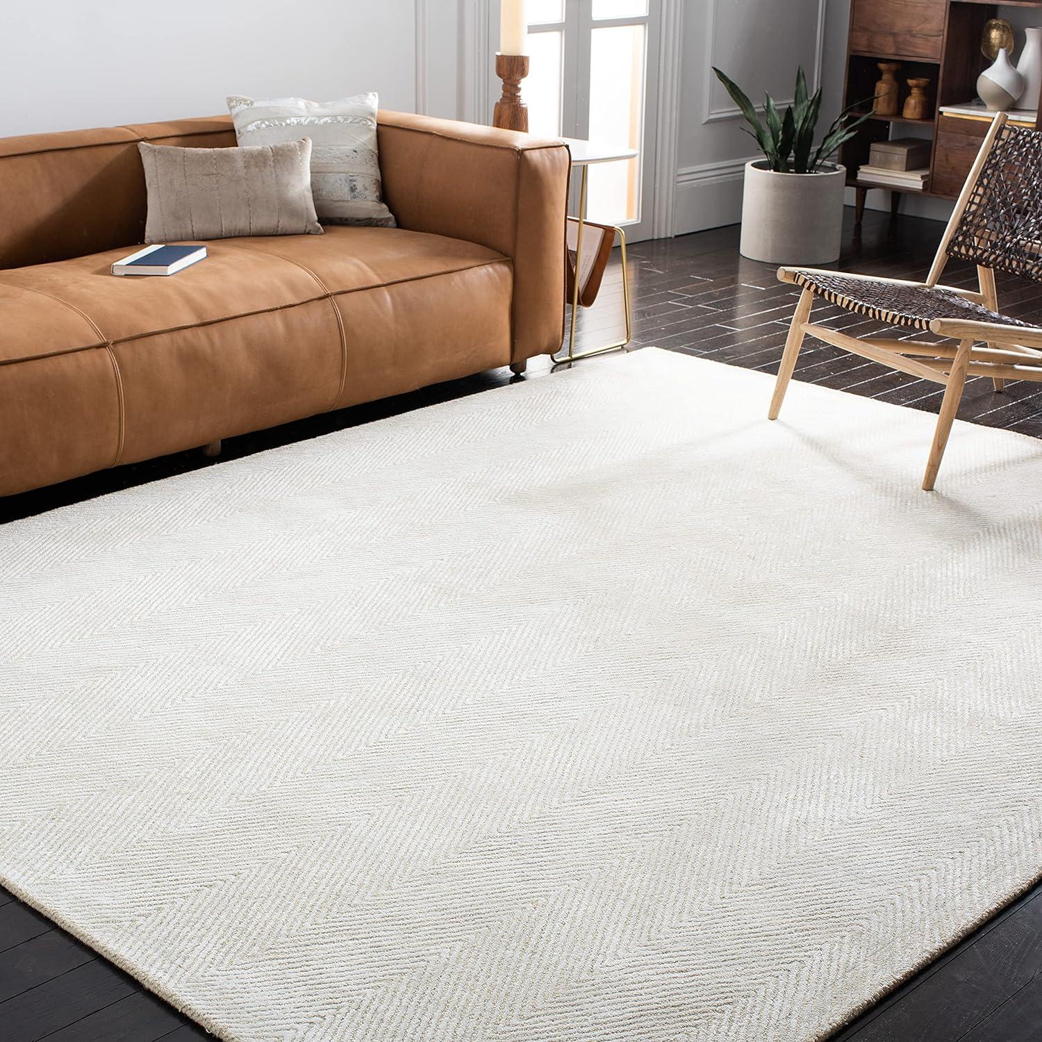 Ivory and Beige Hand-Tufted Wool and Viscose Rug, 10' x 14'