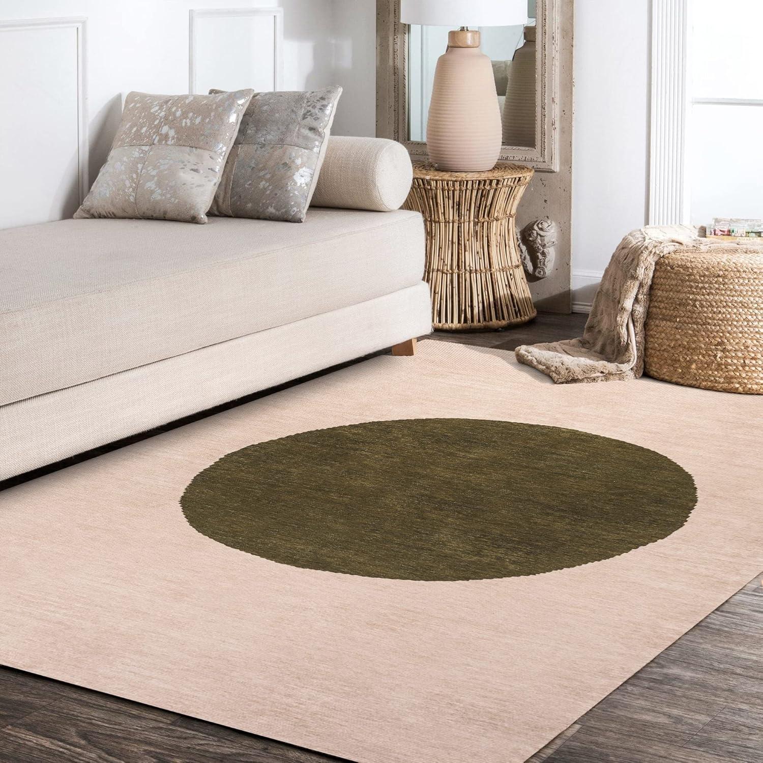 5' x 8' Cirkel Minimalist Geometric Dot Machine-Washable Area Rug, Cream/Olive - JONATHAN Y
