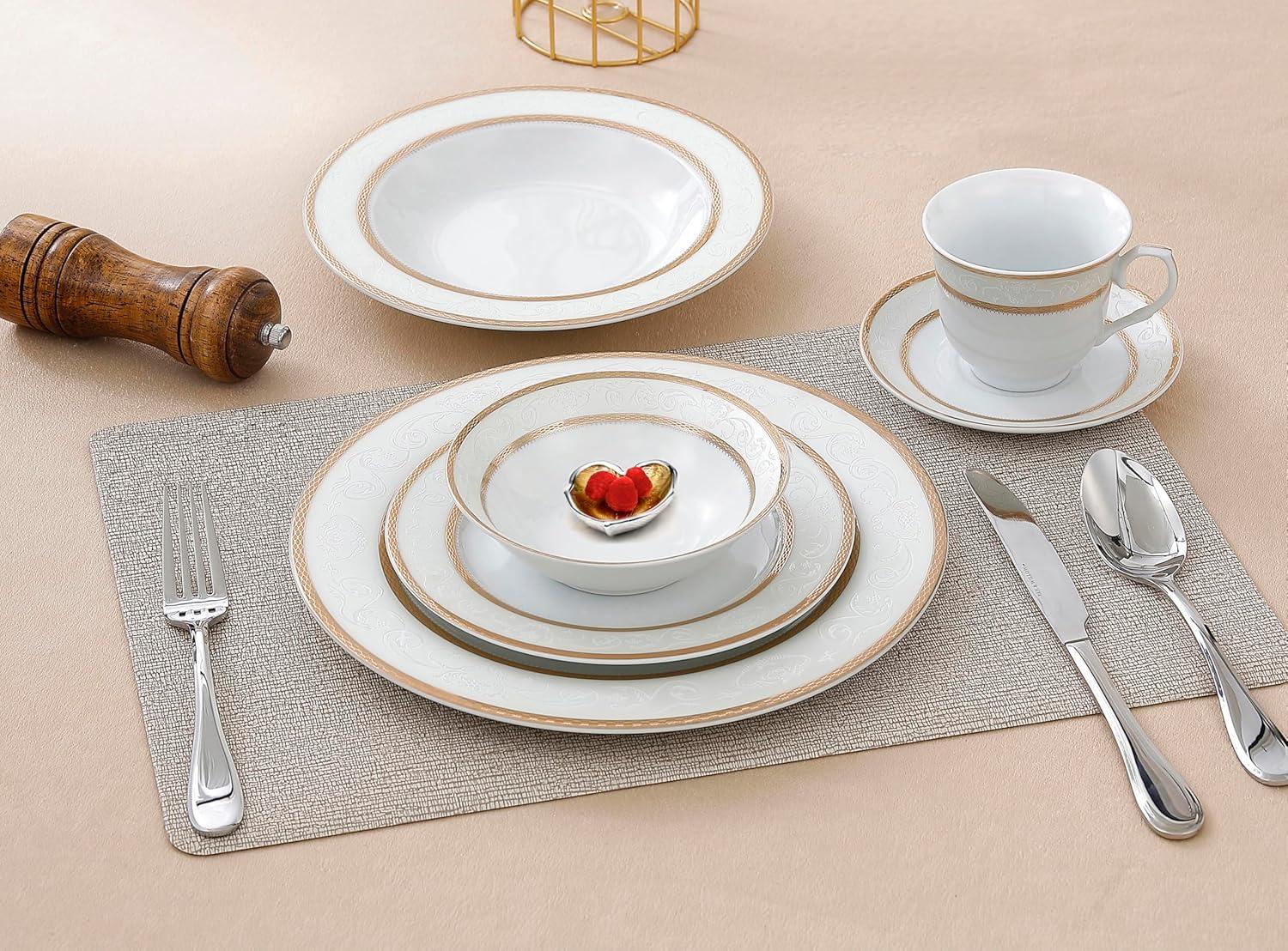 Amelia White and Gold 57-Piece Porcelain Dinnerware Set