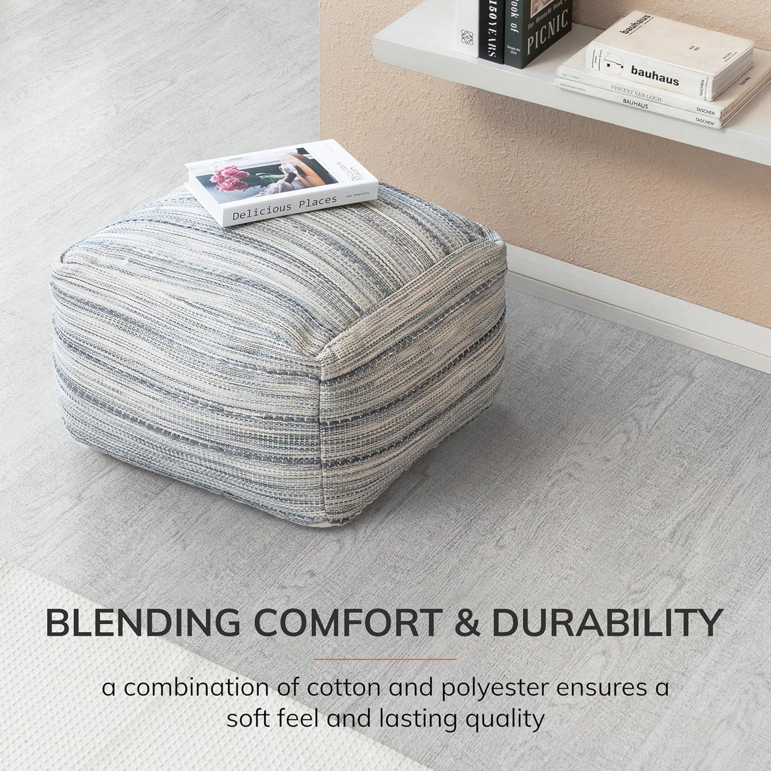 Joya Pouf Blue/Ivory - Anji Mountain: Square Unupholstered, Spot Clean, Fair Trade Certified, 17" Height