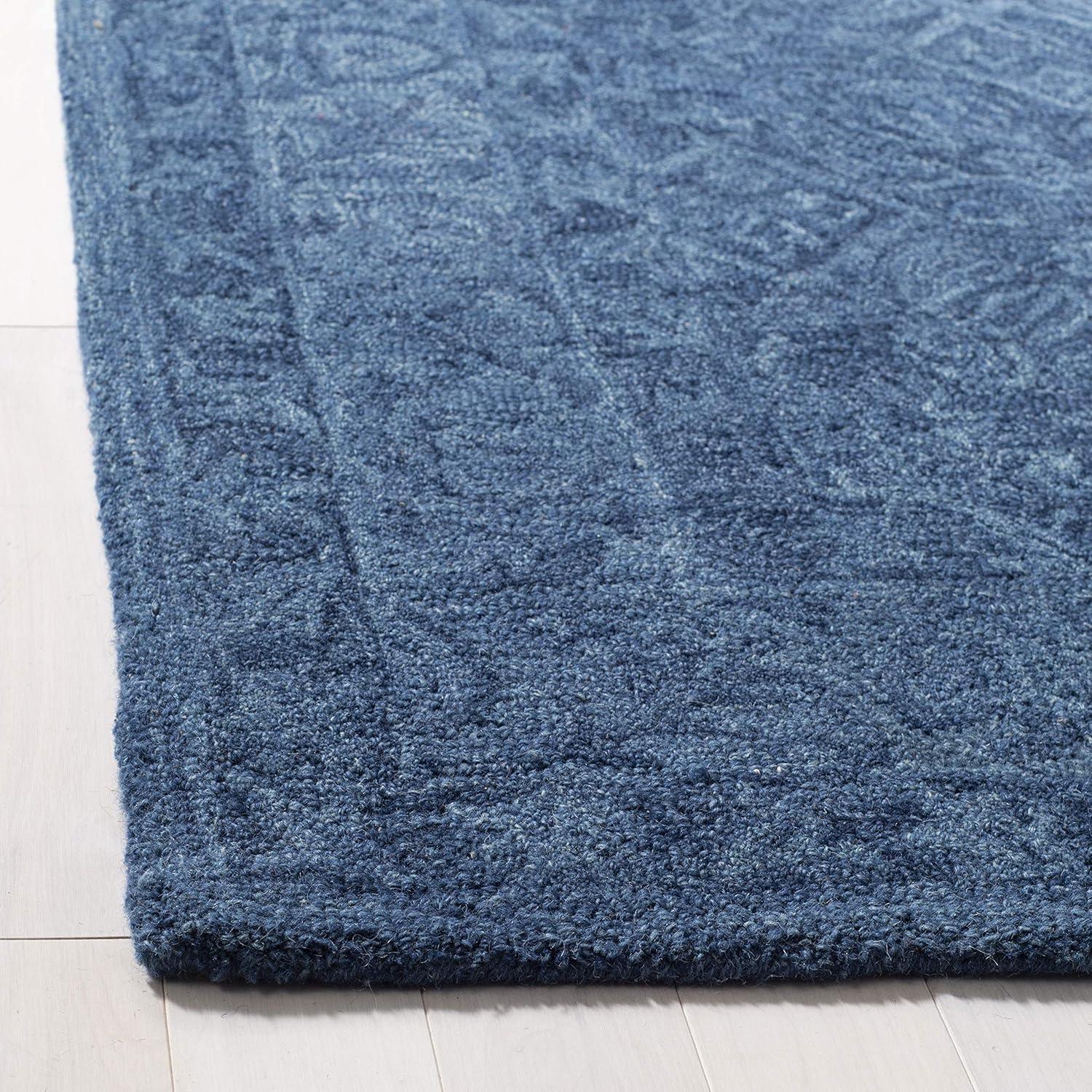 Hand-Tufted Navy Blue Wool 7' Square Area Rug