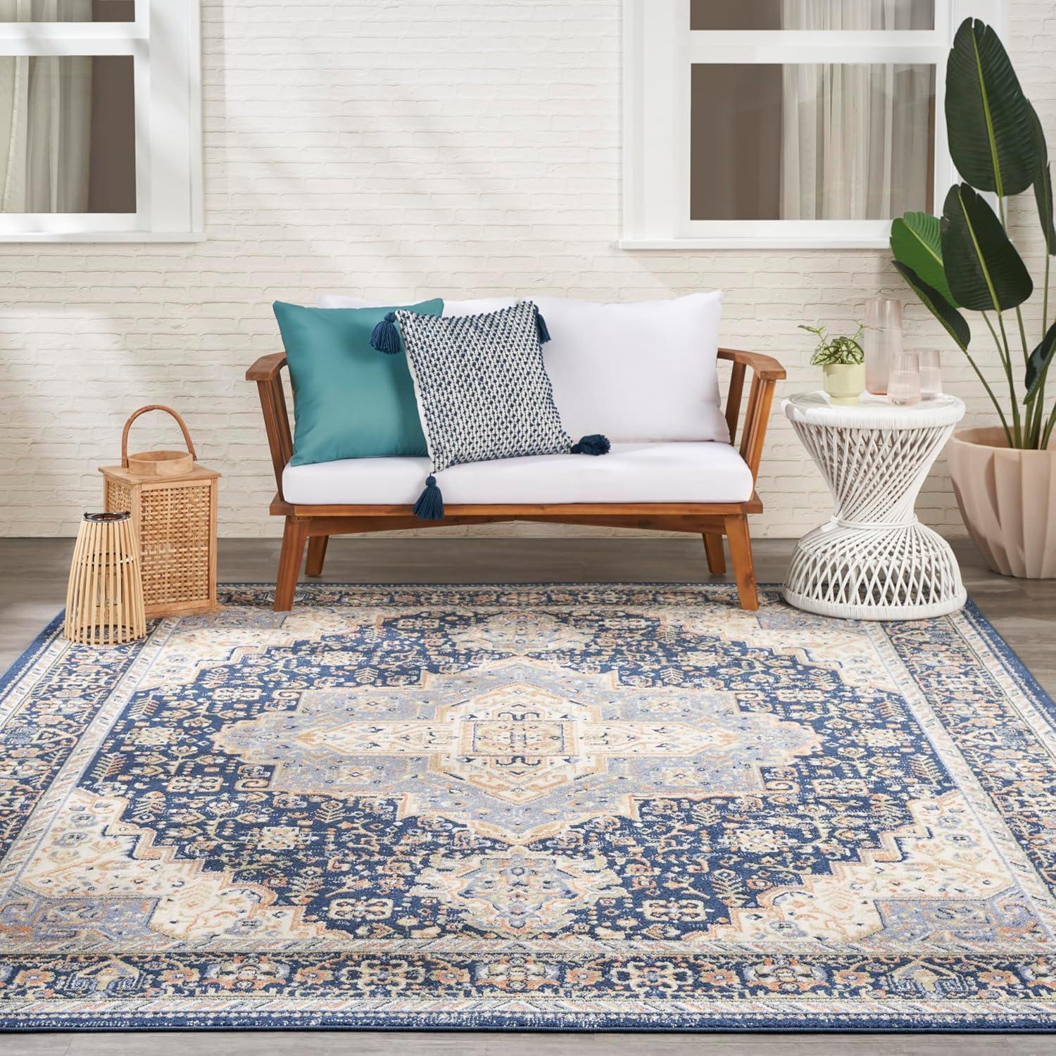 Nourison Essentials Persian Vintage Indoor Outdoor Area Rug Navy 8' x 10'