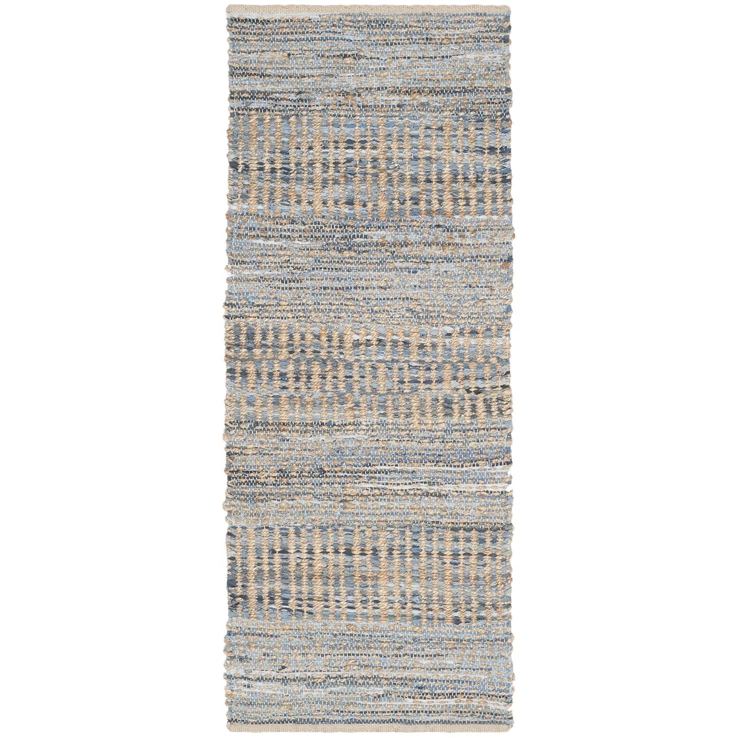 Cape Cod CAP353 Hand Woven Runner Rug - Natural/Blue - 2'3"x14' - Safavieh.