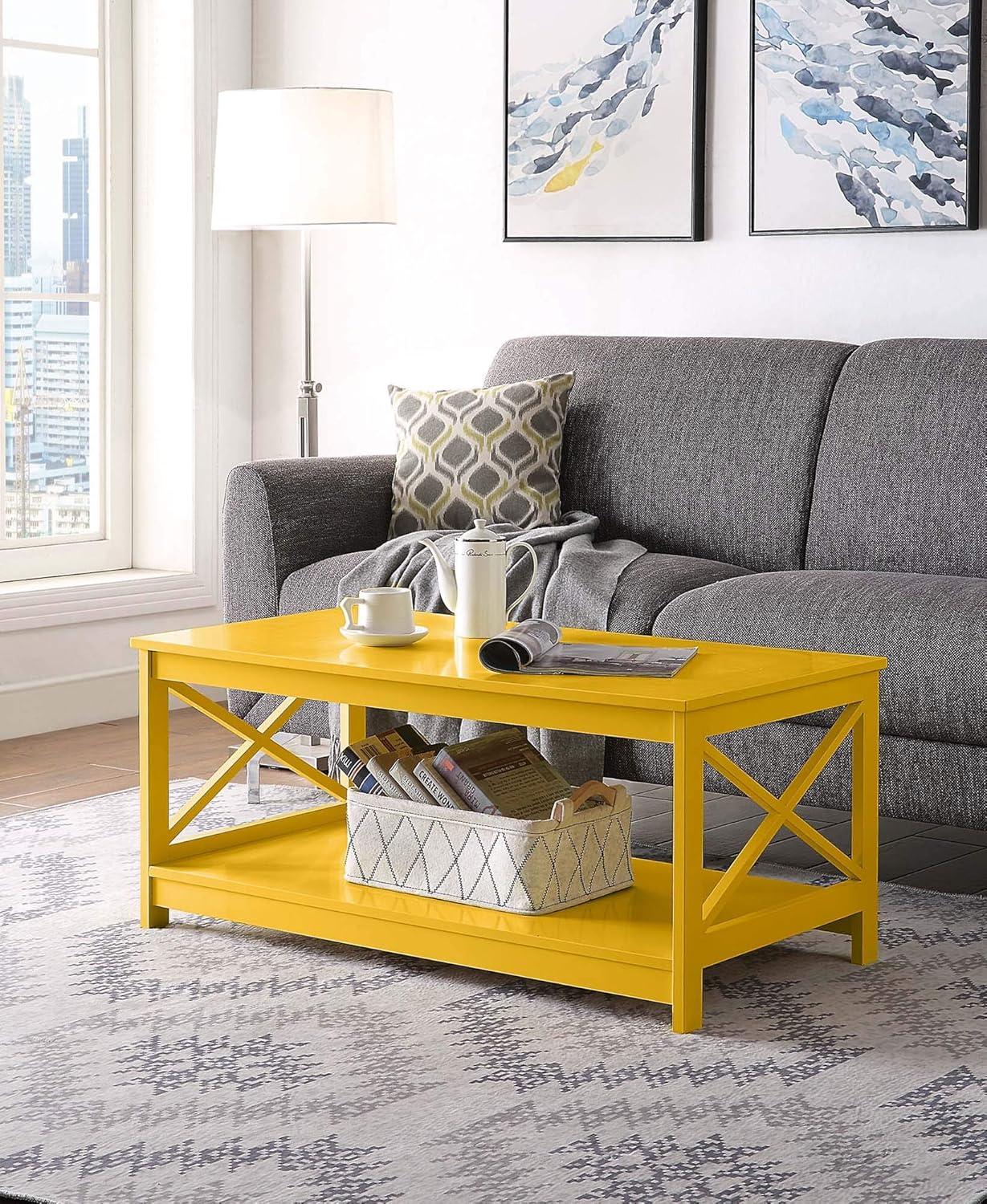 Oxford Yellow Rectangular Wood Coffee Table with Shelf