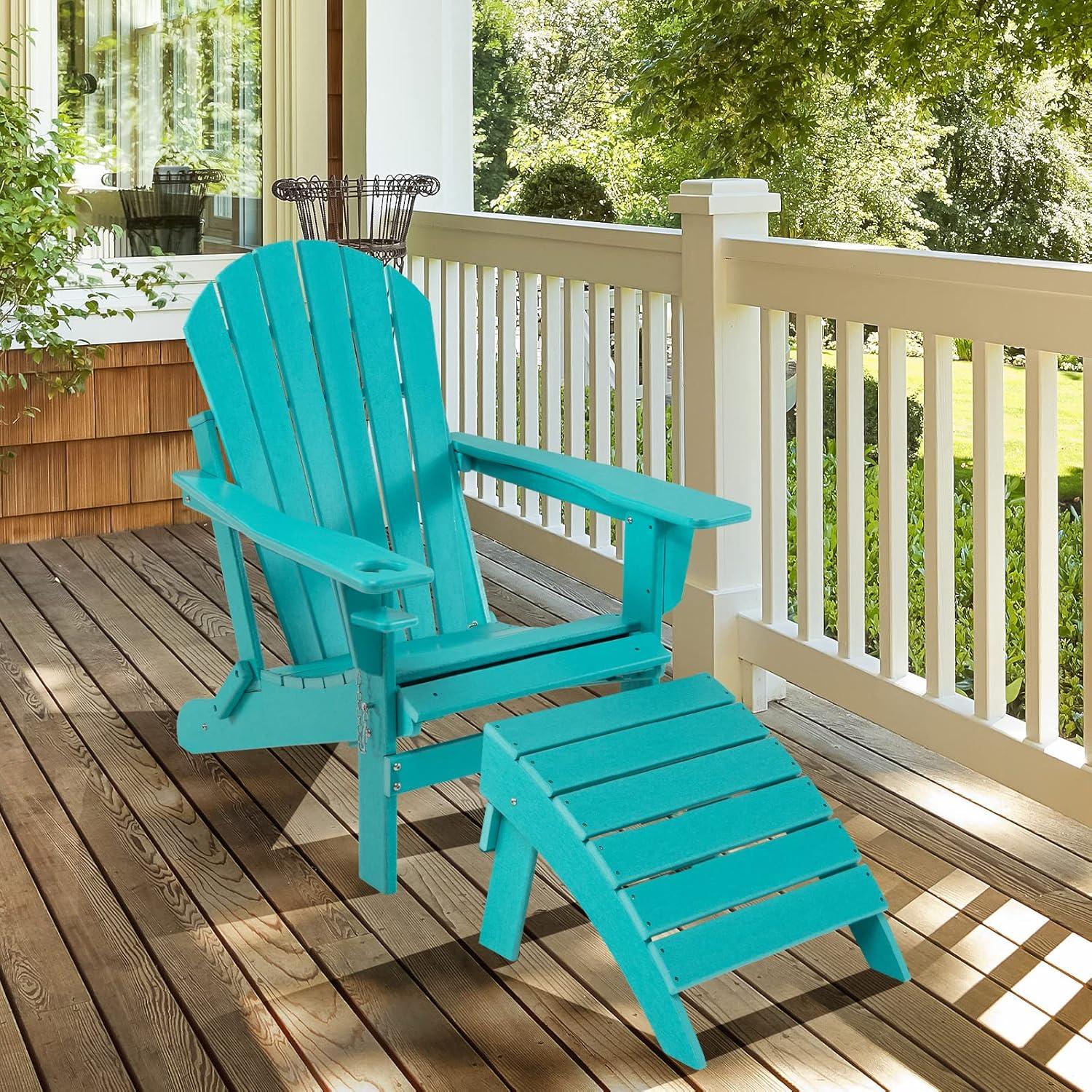 Turquoise HDPE Folding Adirondack Outdoor Footrest