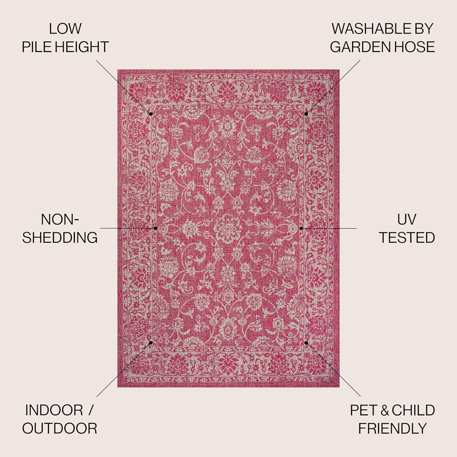 9' x 12' Tela Bohemian Textured Weave Floral Indoor/Outdoor Area Rug, Fuchsia/Light Gray - JONATHAN Y