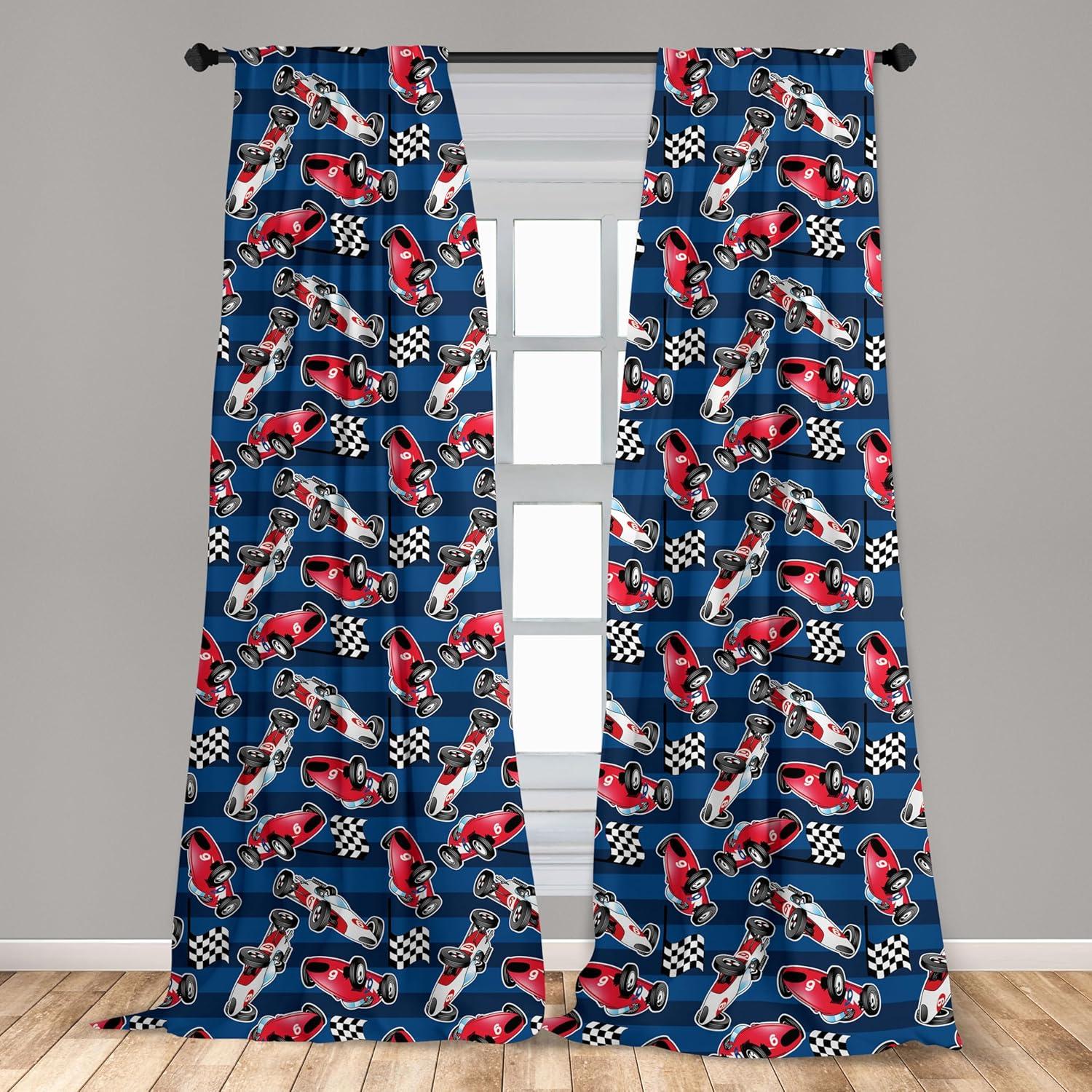 Ambesonne Cars Curtains, Racing Automobile Sports, Pair of 28"x63", Navy Blue Red Black