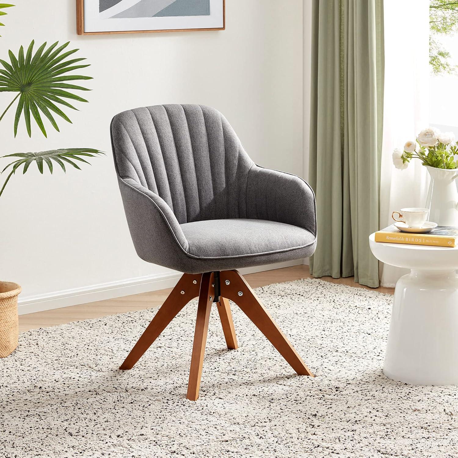 BELLEZE Mid Century Modern Swivel Accent Chair Linen Upholstered with Beech Wood Legs, Cute Desk Task Chair Armchair for Living Room Bedroom Home Office - Kameron(Grey)