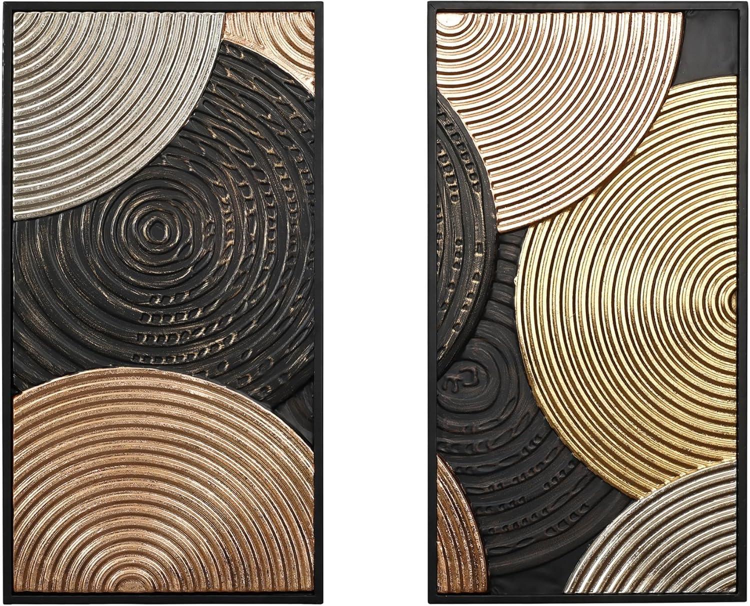 LuxenHome 2-Pc Earth Tone Circles Abstract Rectangular Metal Wall Decor Set Multicolored