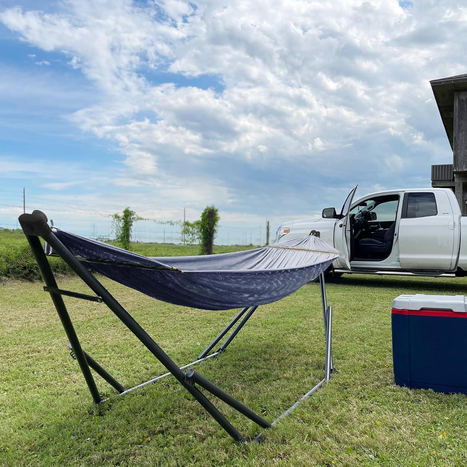 Gray Foldable Hammock with Sturdy Stand and Carry Bag