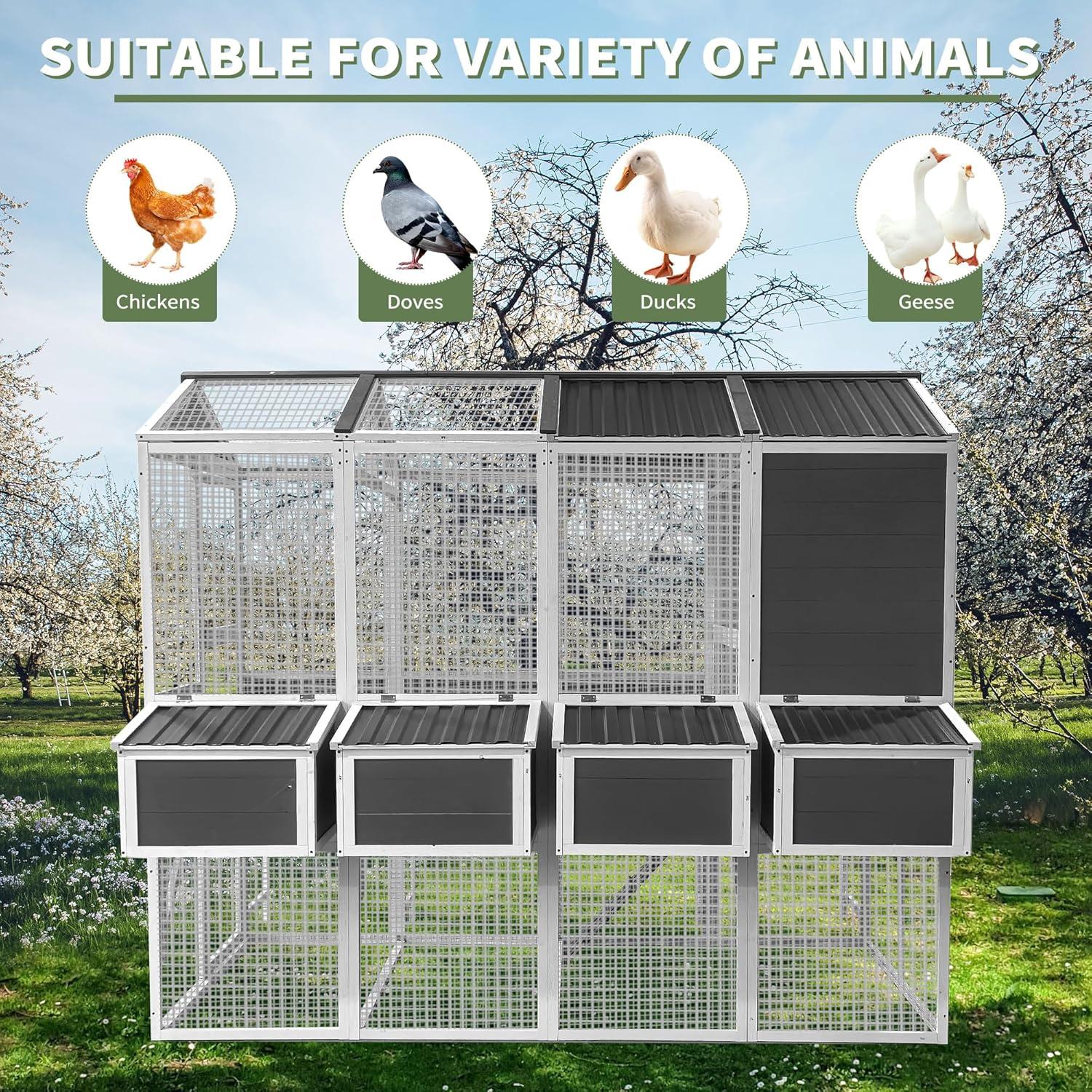 59" Large Chicken Coop for 4-6 Chickens, Wooden Hen House with Large Nesting Boxes, Outdoor Poultry Cage Rabbit Cage with Ramps & Ventilation Window, 59''L*33.5''W*38.6''H