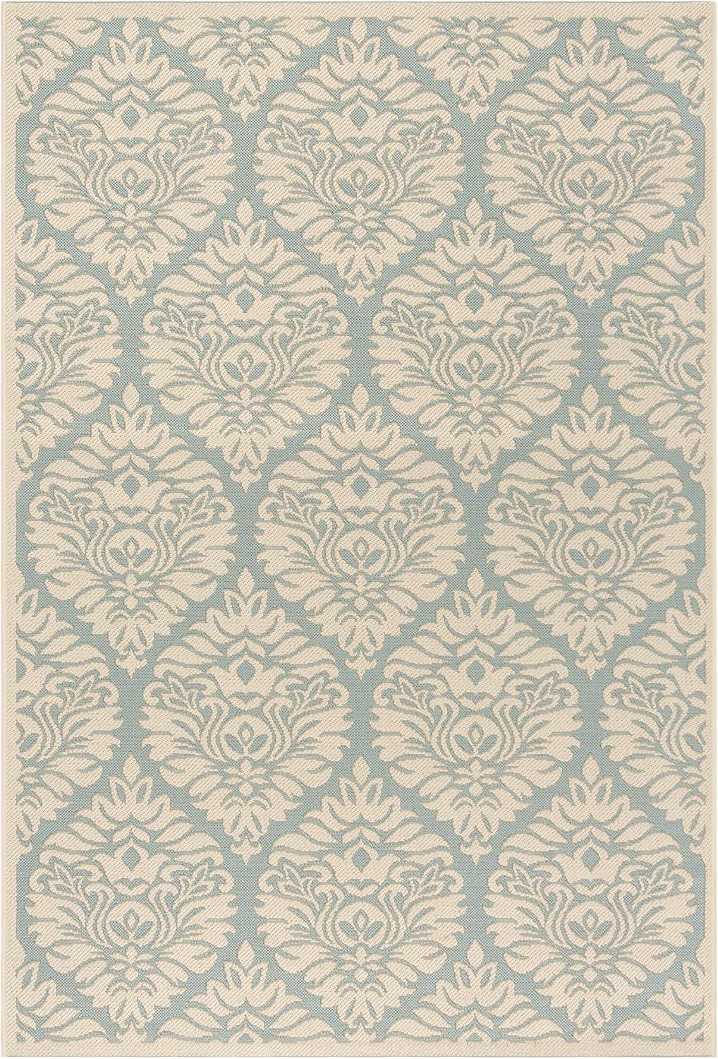 Beach House BHS135 Power Loomed Indoor/Outdoor Area Rug - Aqua/Cream - 5'3"x7'6" - Safavieh